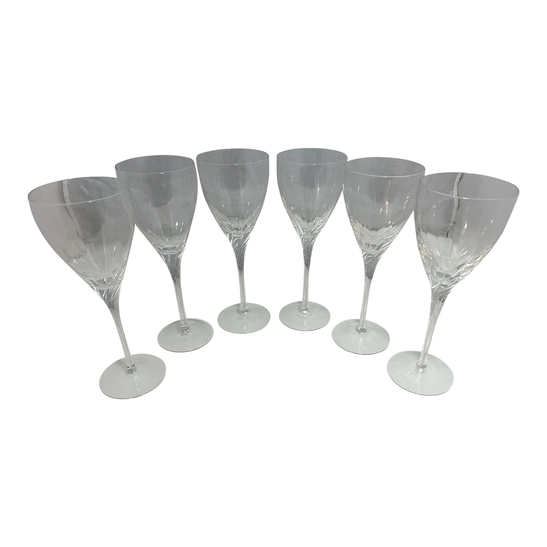 Vintage Lenox Long Stem Crystal Wine Glasses Encore Pattern Set of 6: Contemporary Lenox Crystal Long Stemmed Wine Glasses Set of 6 Encore Pattern Produced between 1997 - 2007. Discontinued. Swirl cut on the bottom of the bowl and along the stem. Contemporary yet elegan