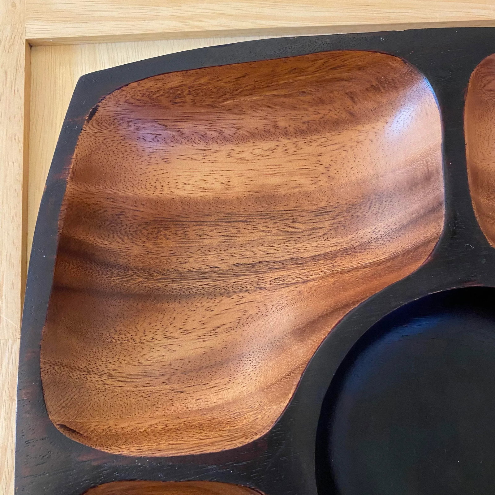 Mid Century Modern Style Heavy Acacia Wood Chip & Dip Serving Tray - 4