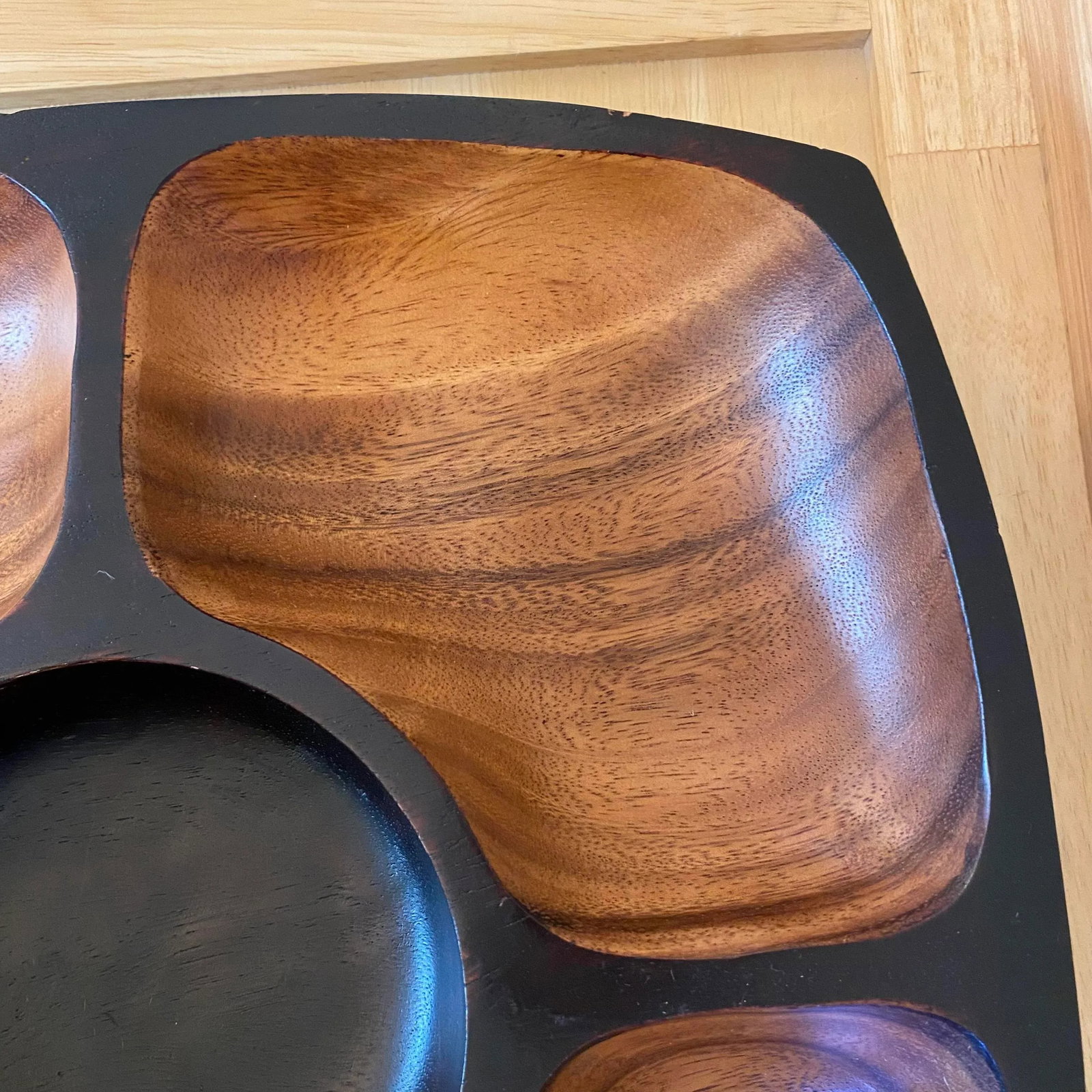 Mid Century Modern Style Heavy Acacia Wood Chip & Dip Serving Tray - 5