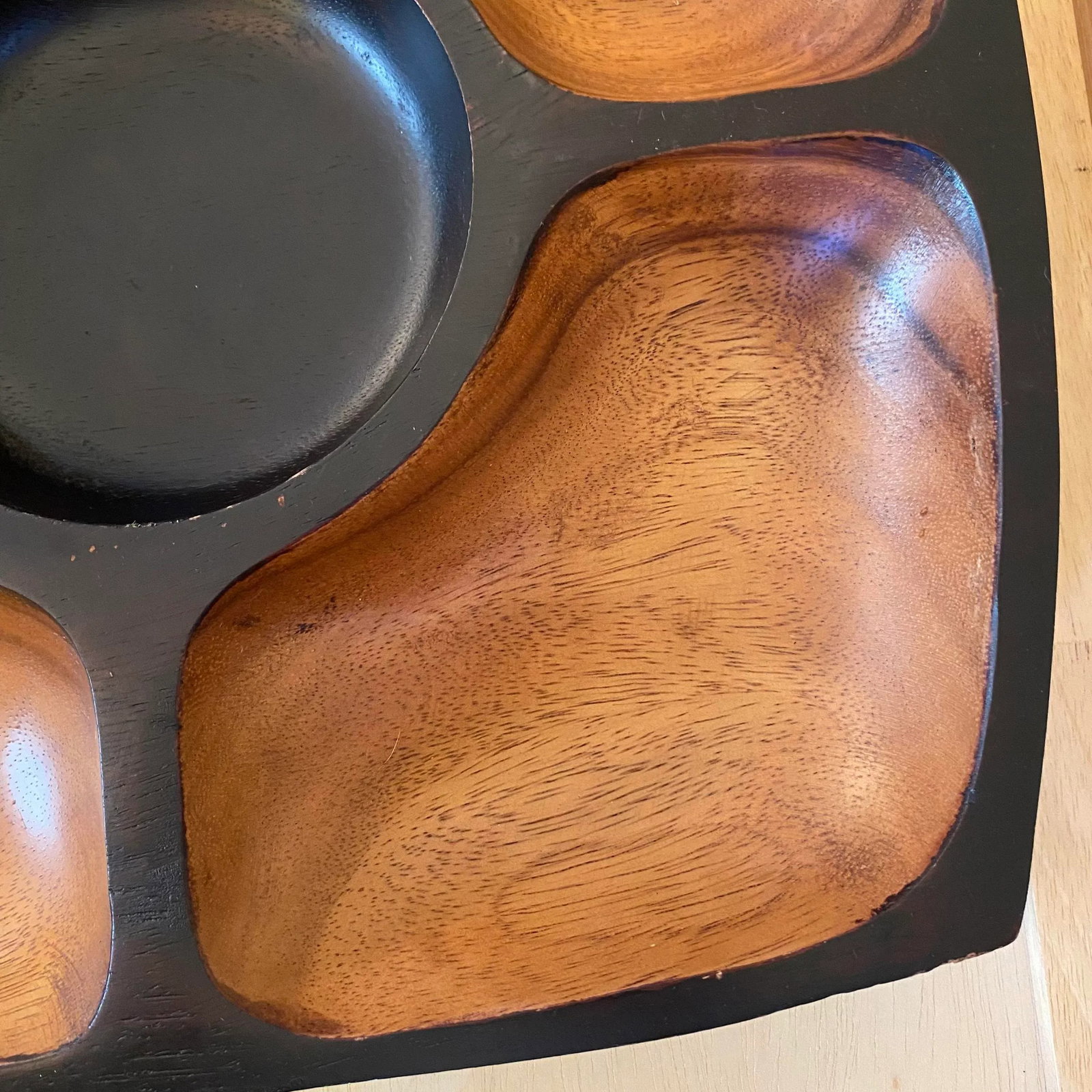 Mid Century Modern Style Heavy Acacia Wood Chip & Dip Serving Tray - 7