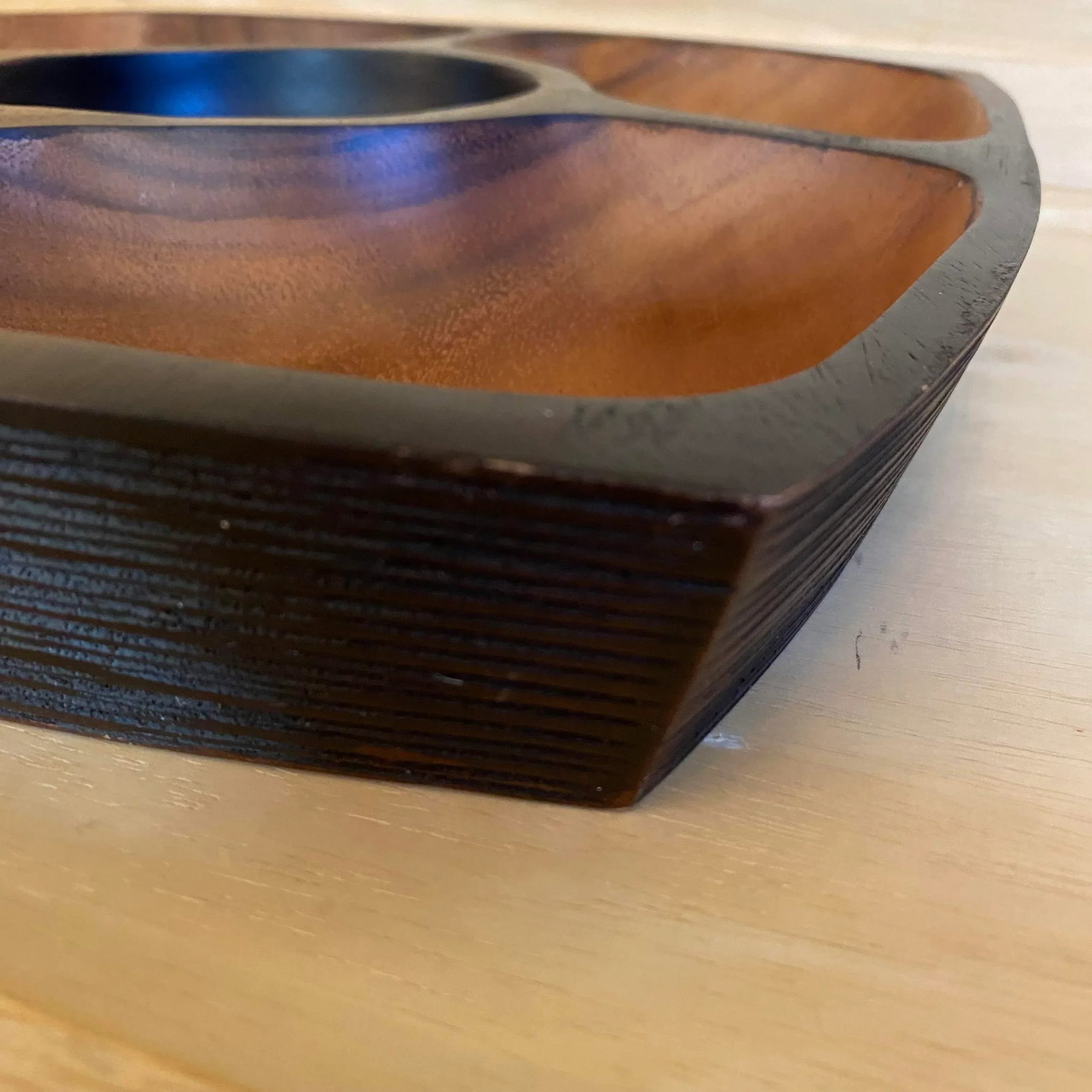 Mid Century Modern Style Heavy Acacia Wood Chip & Dip Serving Tray - 9