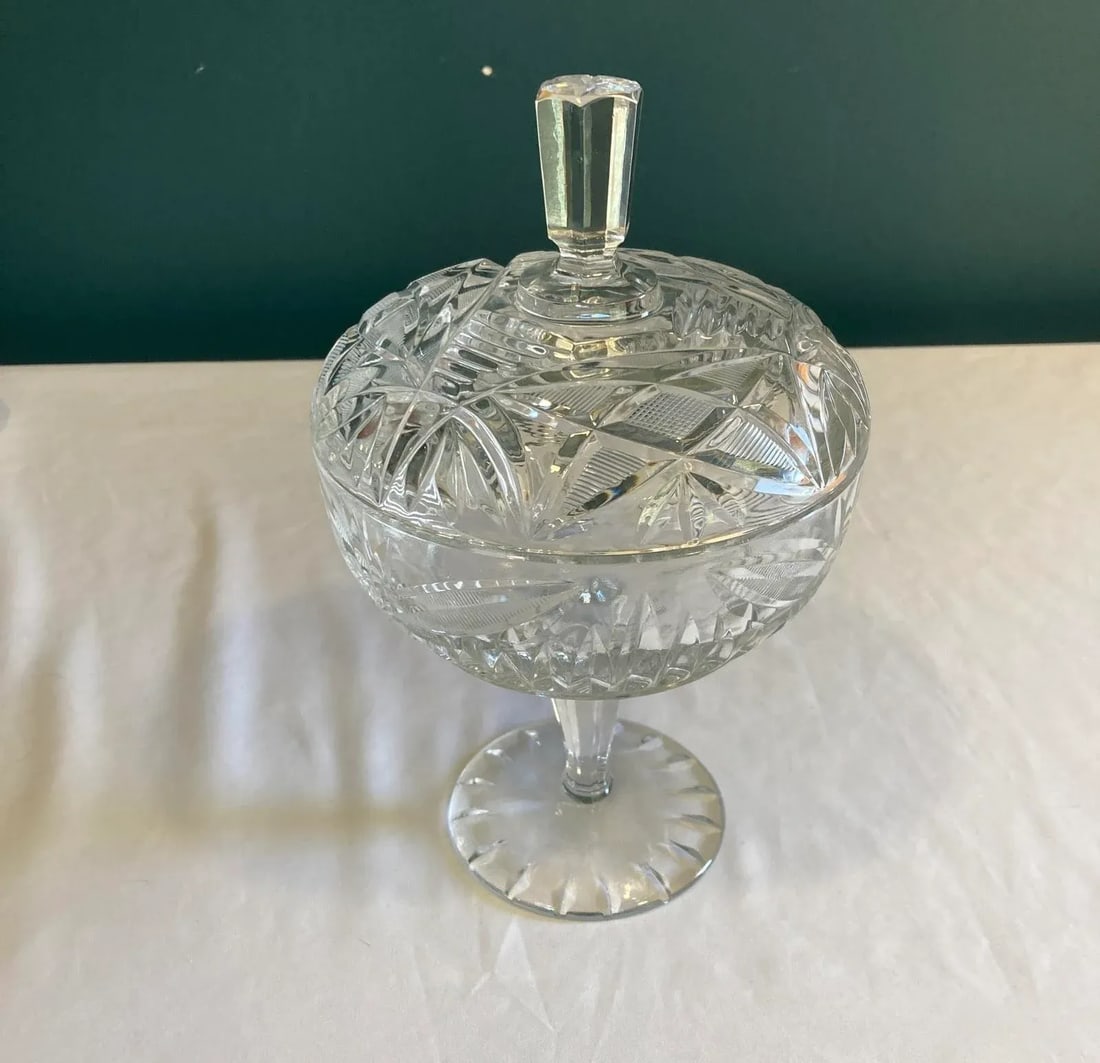 Mid-Century Glass Pedestal Candy Dish With Lid - 3