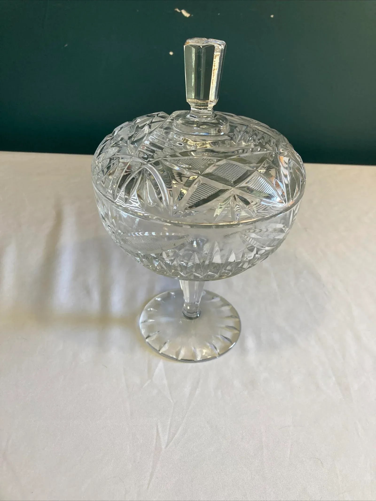 Mid-Century Glass Pedestal Candy Dish With Lid - 5
