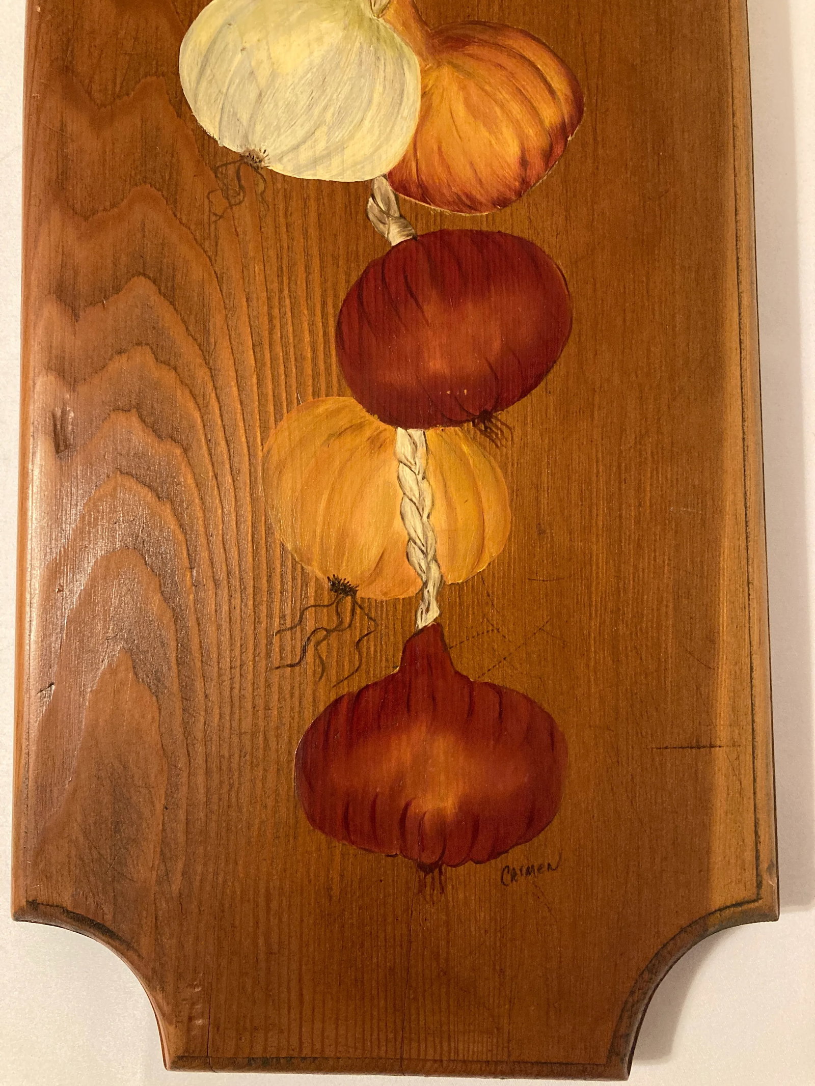 Vintage Midcentury Painted Wood Wall Hanging With Onions and Garlic - 3