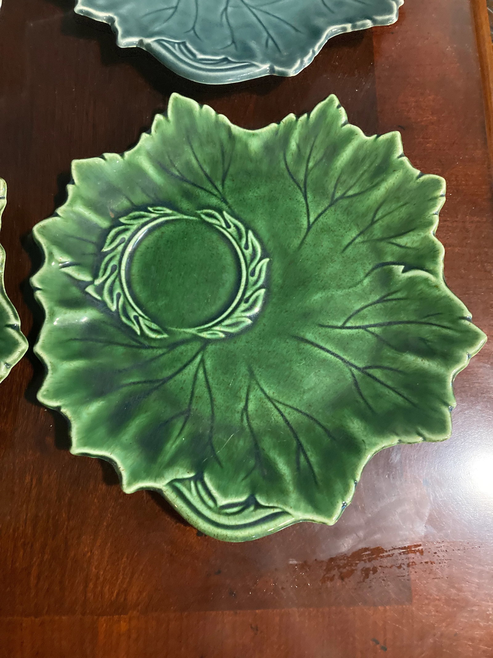 1940's Steubenville Woodfield Majolica Leaf Plates- Set of 6 - 3