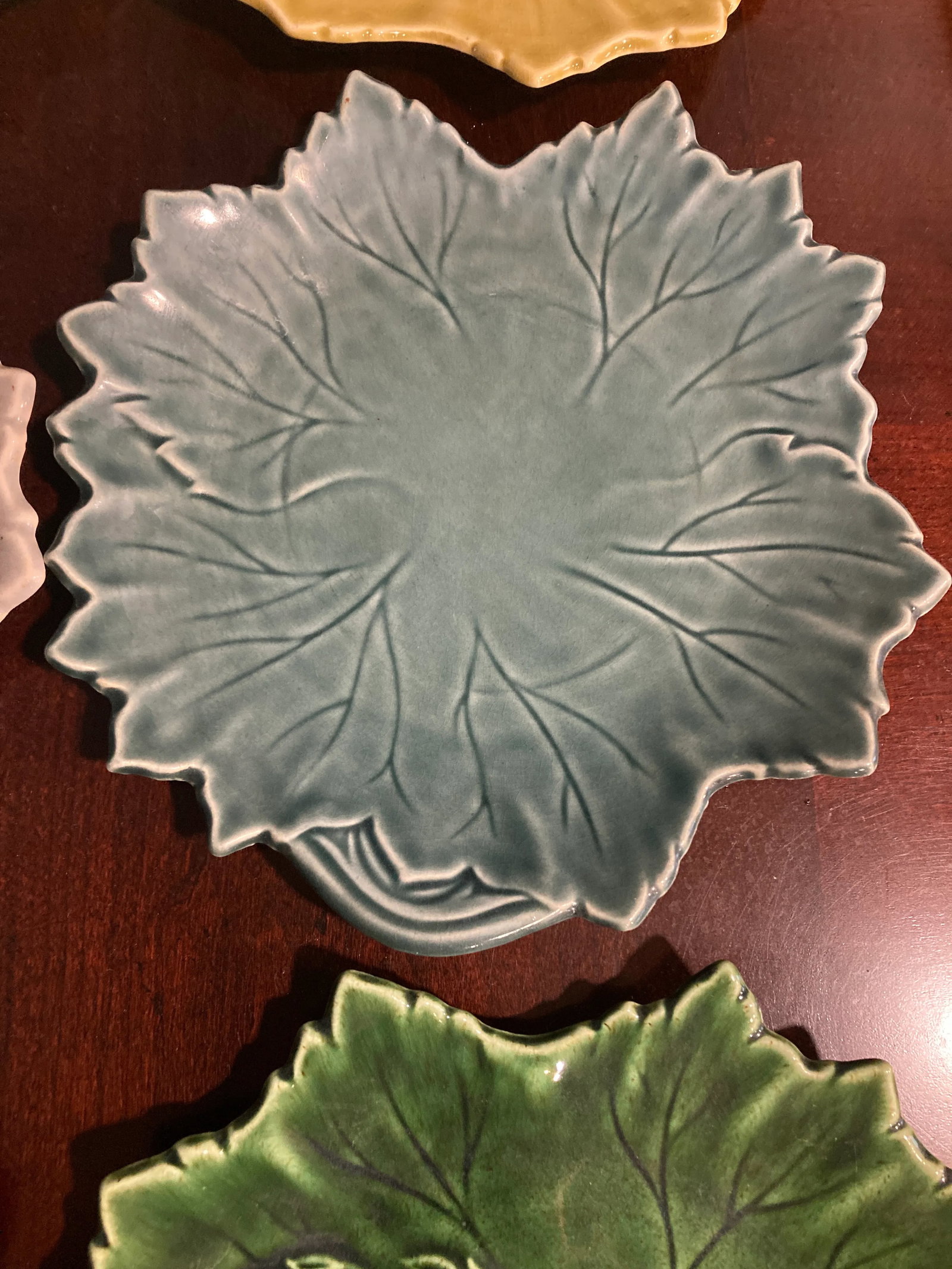 1940's Steubenville Woodfield Majolica Leaf Plates- Set of 6 - 4