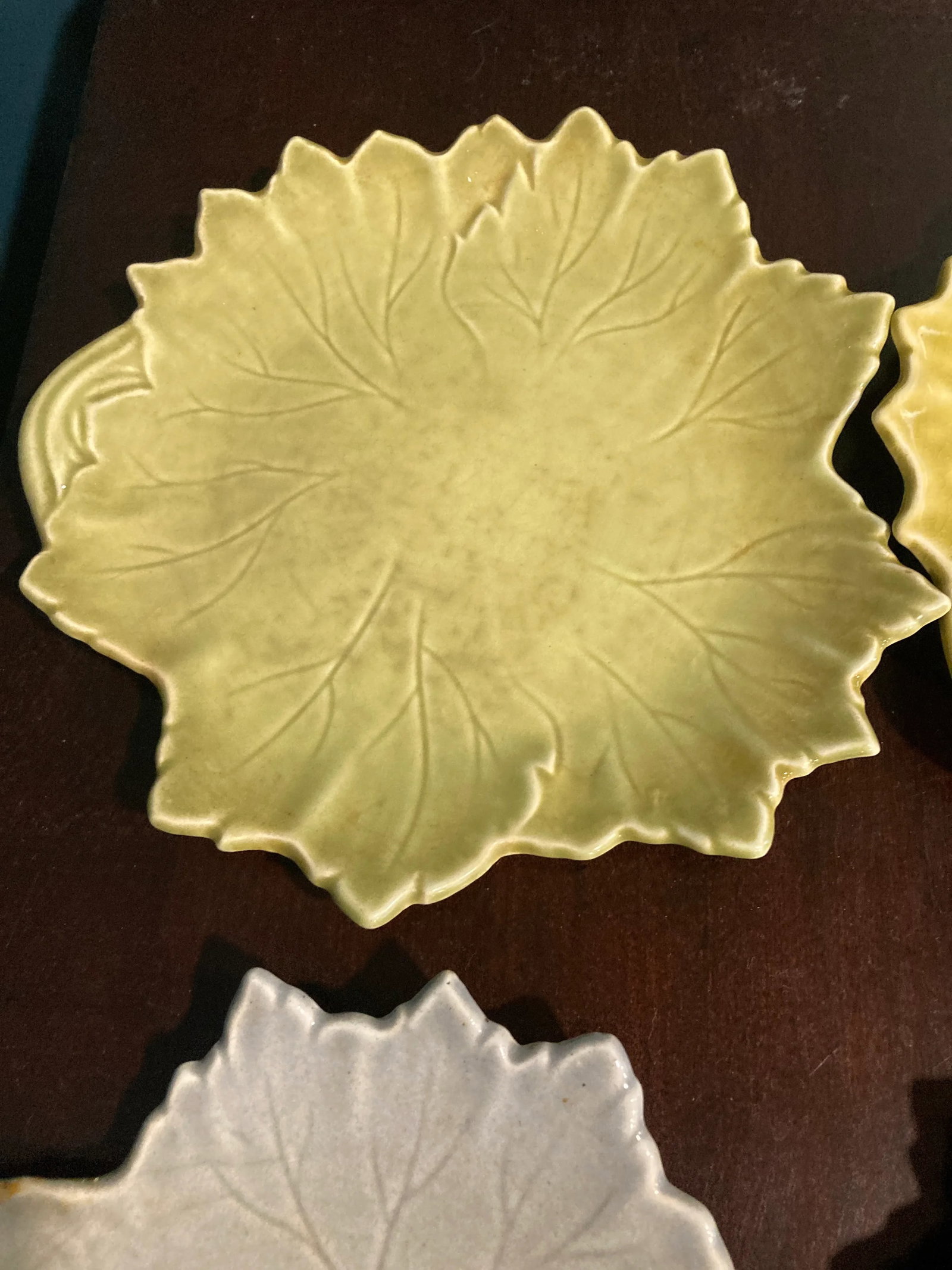 1940's Steubenville Woodfield Majolica Leaf Plates- Set of 6 - 5