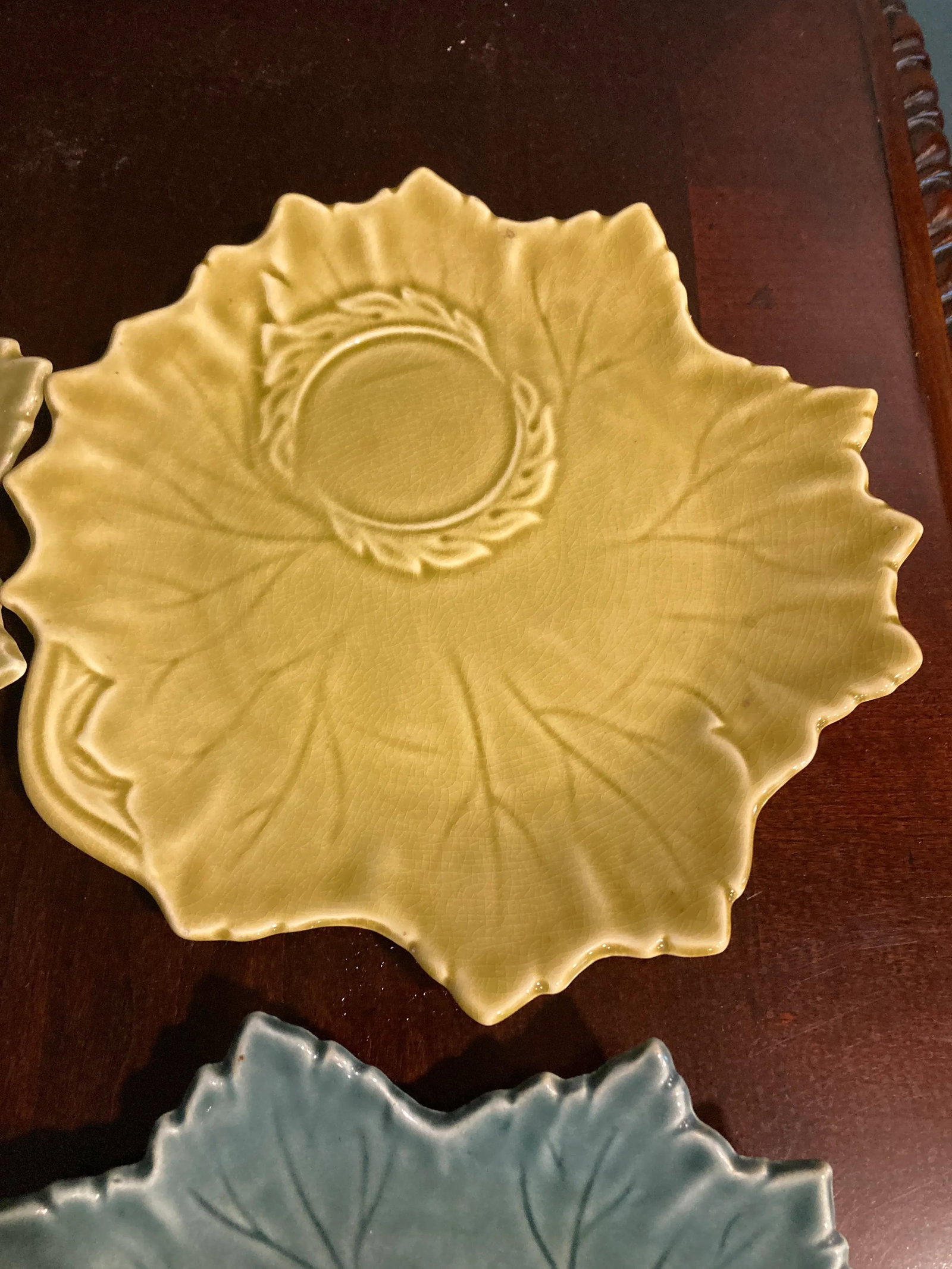 1940's Steubenville Woodfield Majolica Leaf Plates- Set of 6 - 6