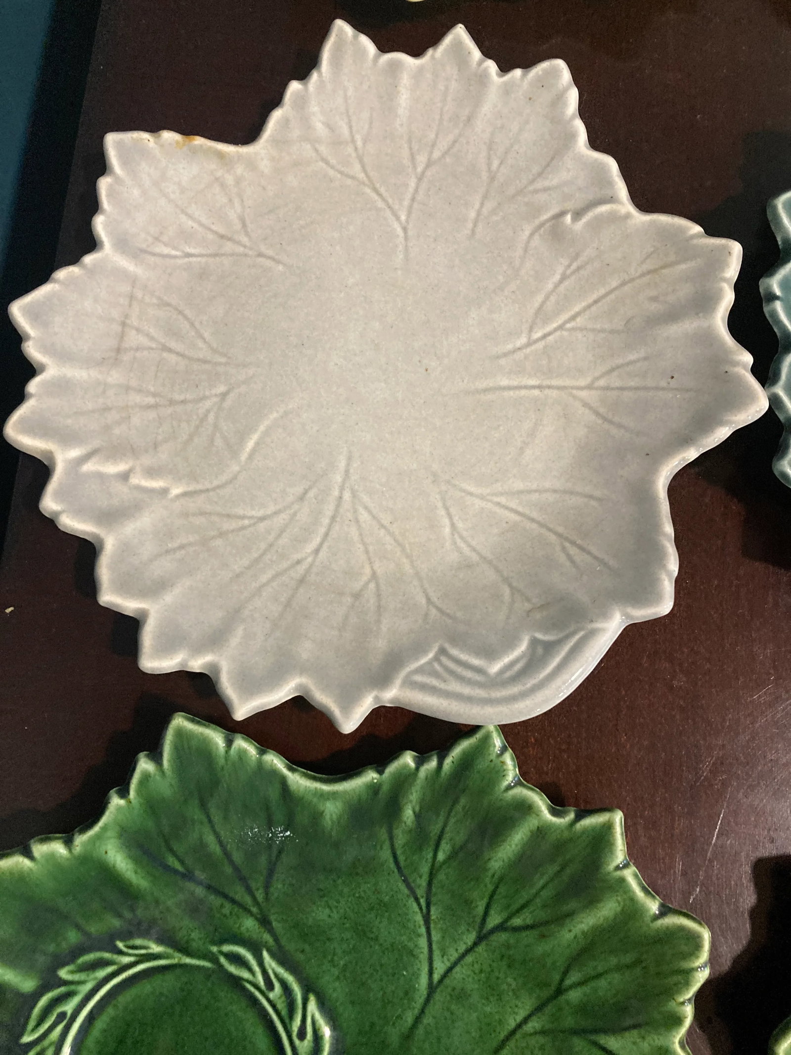 1940's Steubenville Woodfield Majolica Leaf Plates- Set of 6 - 7