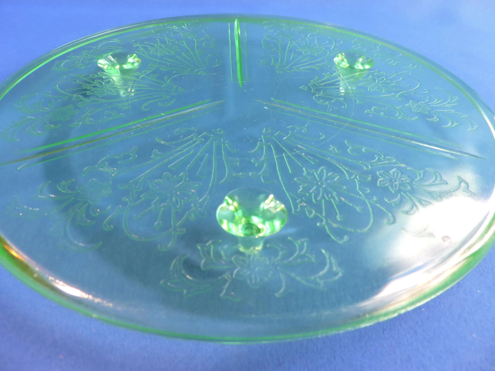 Circa 1932 Us Paneled Aster Cake Stand Depression Vaseline Glass - 5