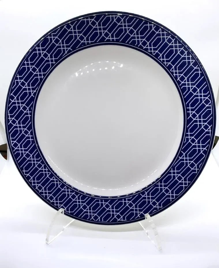 Early 21st Century Lenox Party Link Blue 3 Piece Place Setting - Blue Band/Links on Rim - 5
