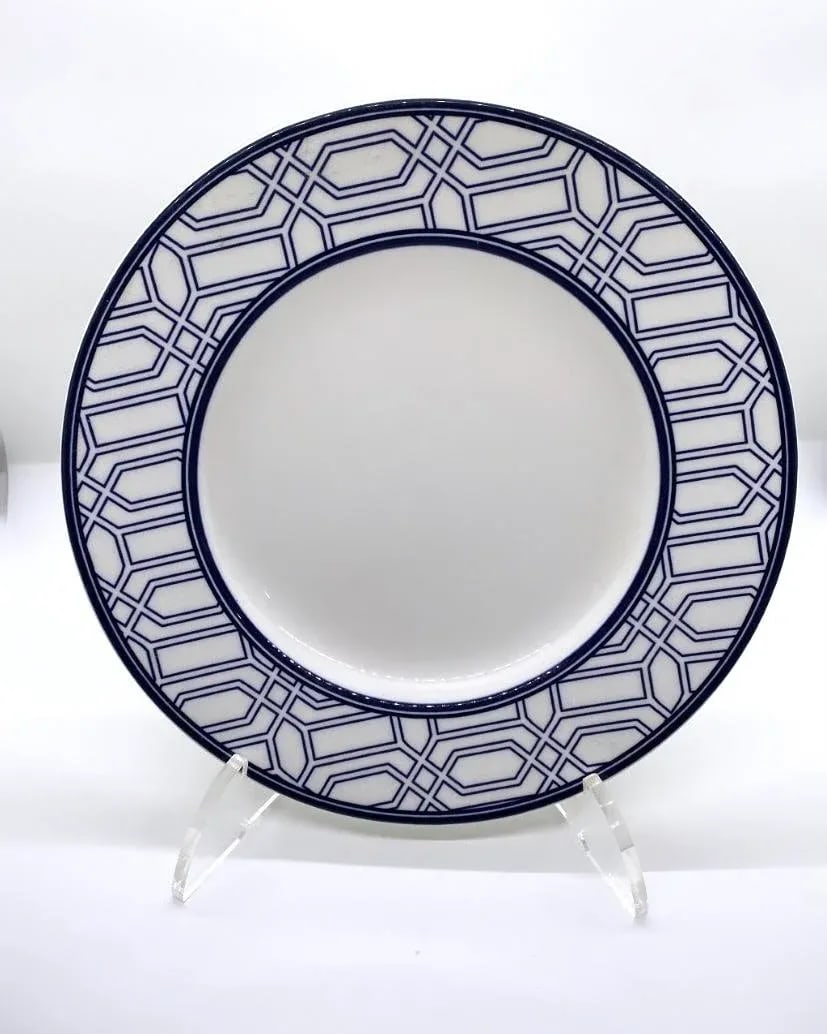 Early 21st Century Lenox Party Link Blue 3 Piece Place Setting - Blue Band/Links on Rim - 6