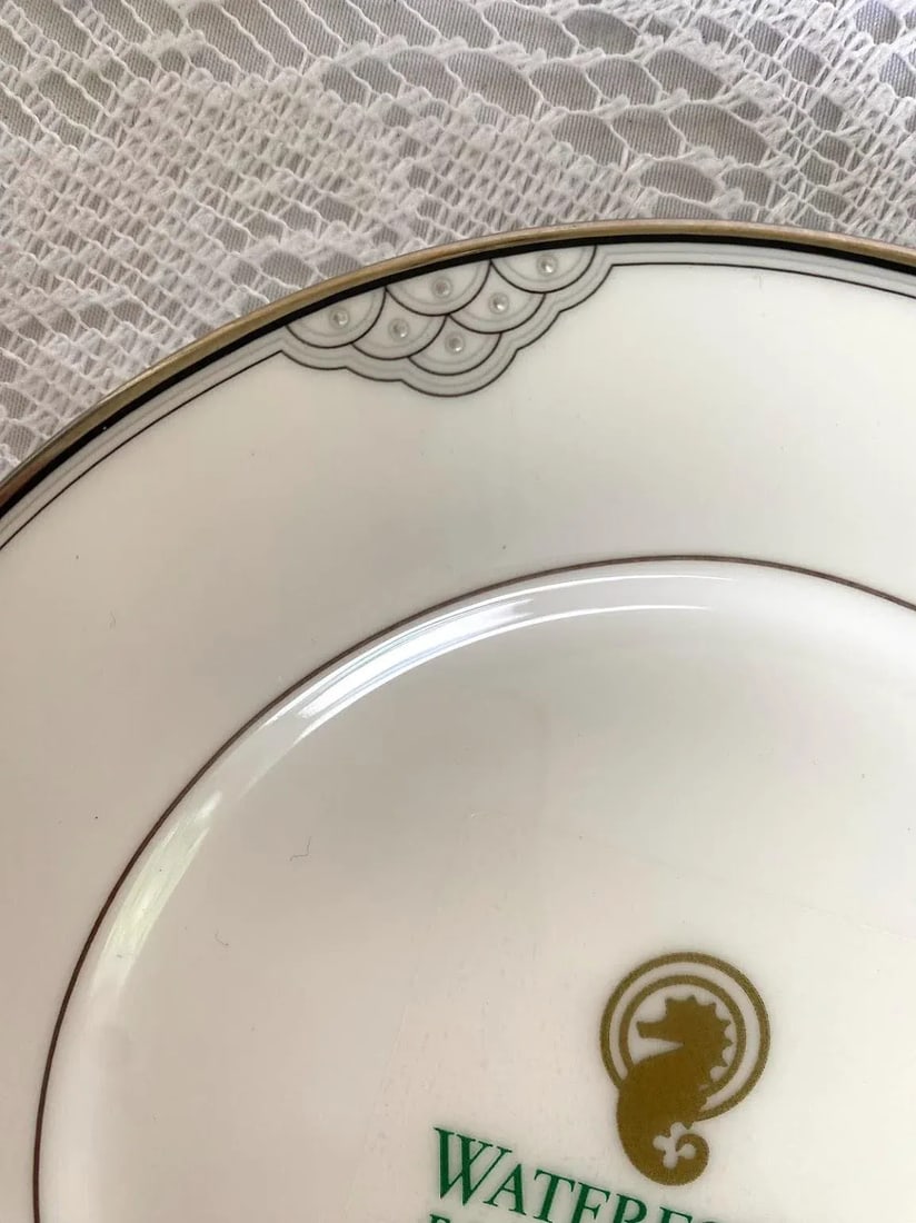 2000s Waterford Chiffonier Scallops & Dots, Platinum Trim Fine China Dessert Serving Set- 9 Pieces - 7