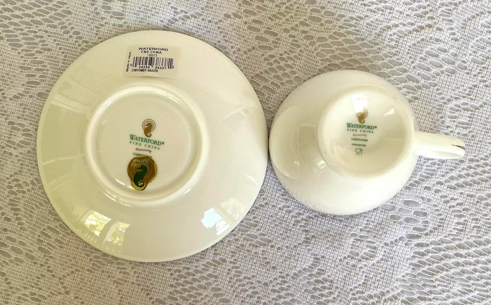 2000s Waterford Chiffonier Scallops & Dots, Platinum Trim Fine China Dessert Serving Set- 9 Pieces - 9