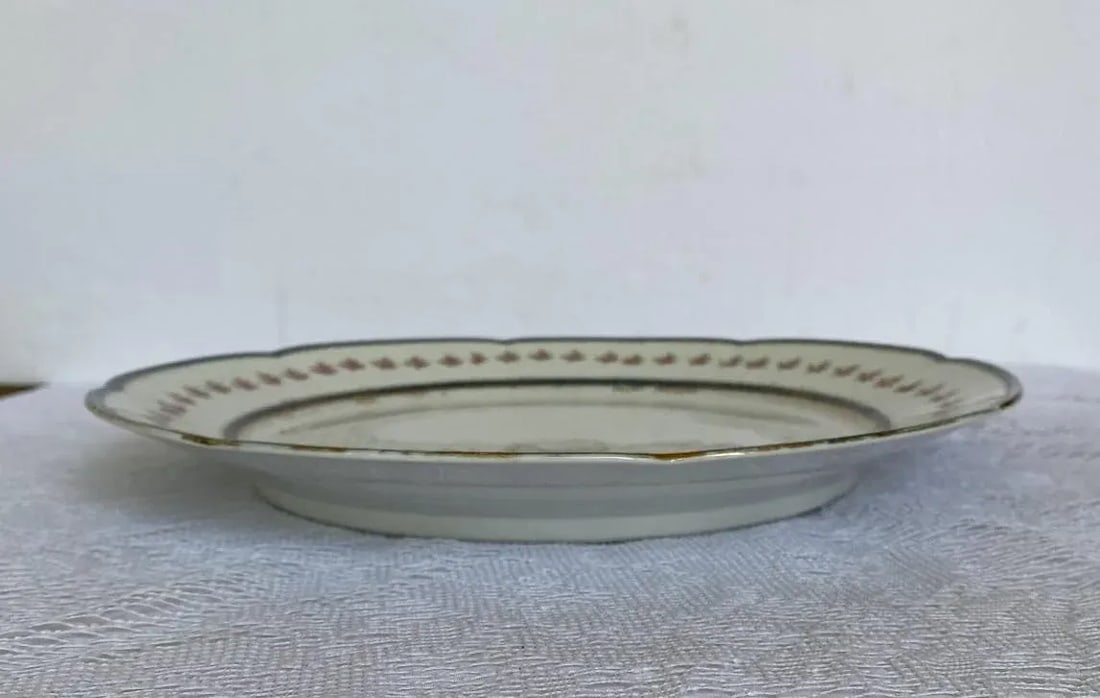 Antique Austria Dinner Plate With John Wanamaker Import Mark "w", Teal Bands, Pink Roses, Medallion - 6