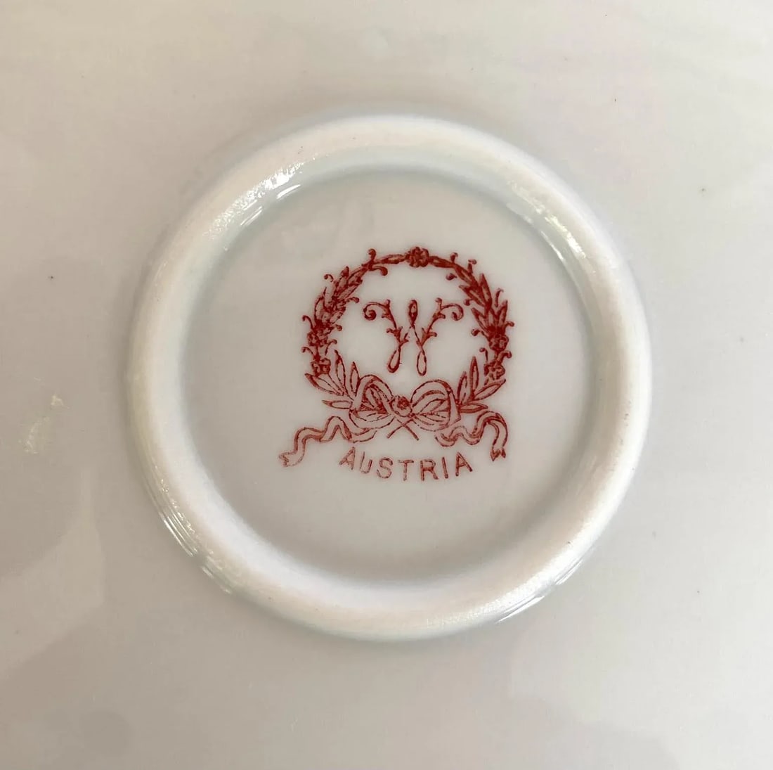 Antique Austria Dinner Plate With John Wanamaker Import Mark "w", Teal Bands, Pink Roses, Medallion - 9