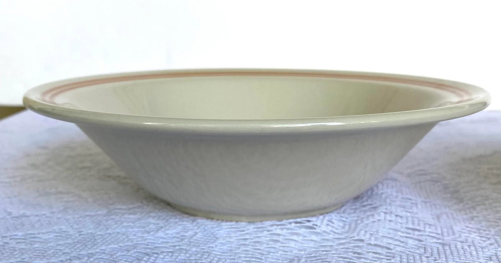 1970s Mount Clemens Brown & Green Floral Center, Two Light Brown Rings Stoneware Rim Soup Bowl - Set - 5