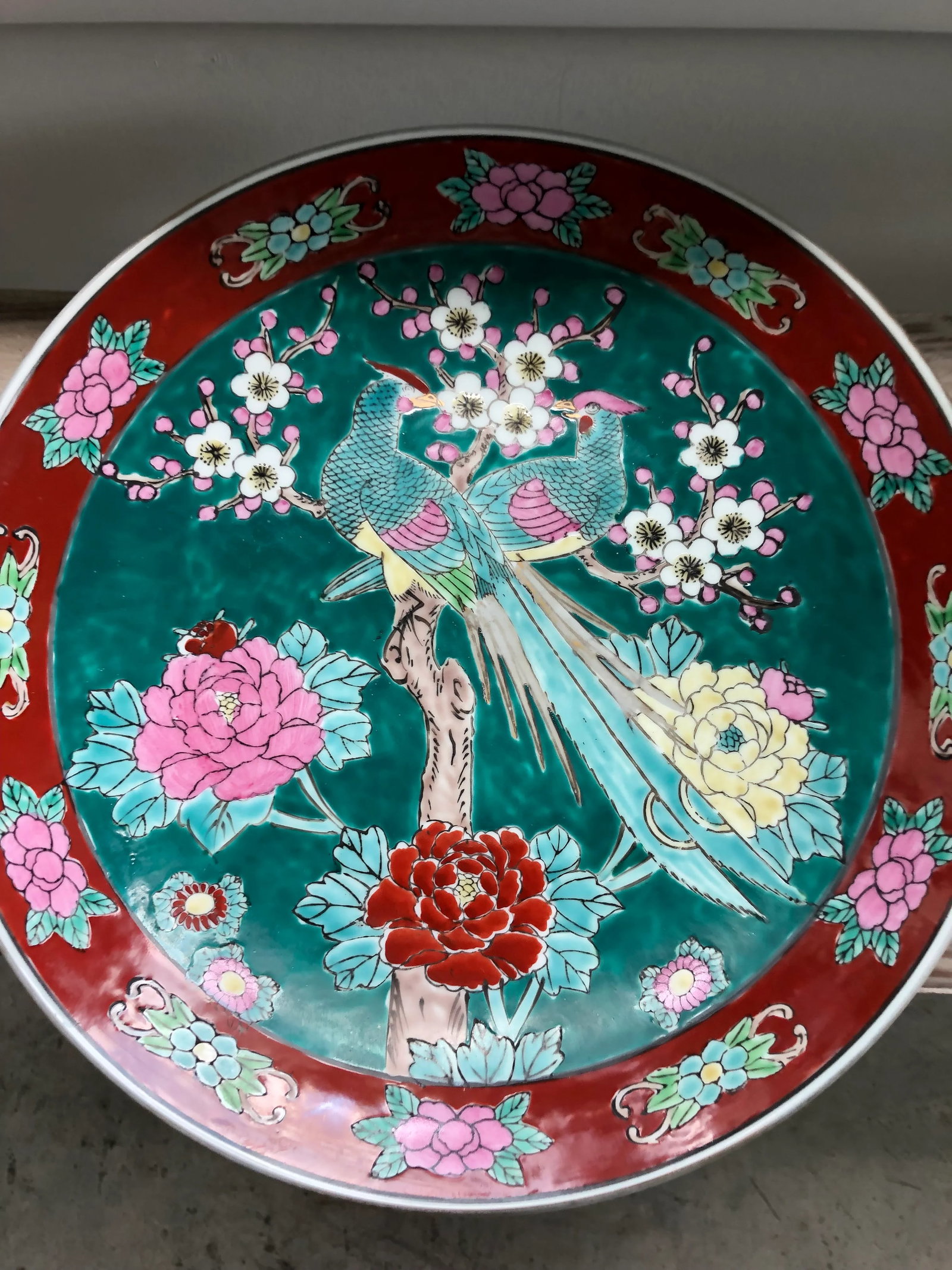 Vintage Mid-Century Large Imari Style Porcelain Centerpiece Platter With Hand-Painted Peacocks, Cher - 3