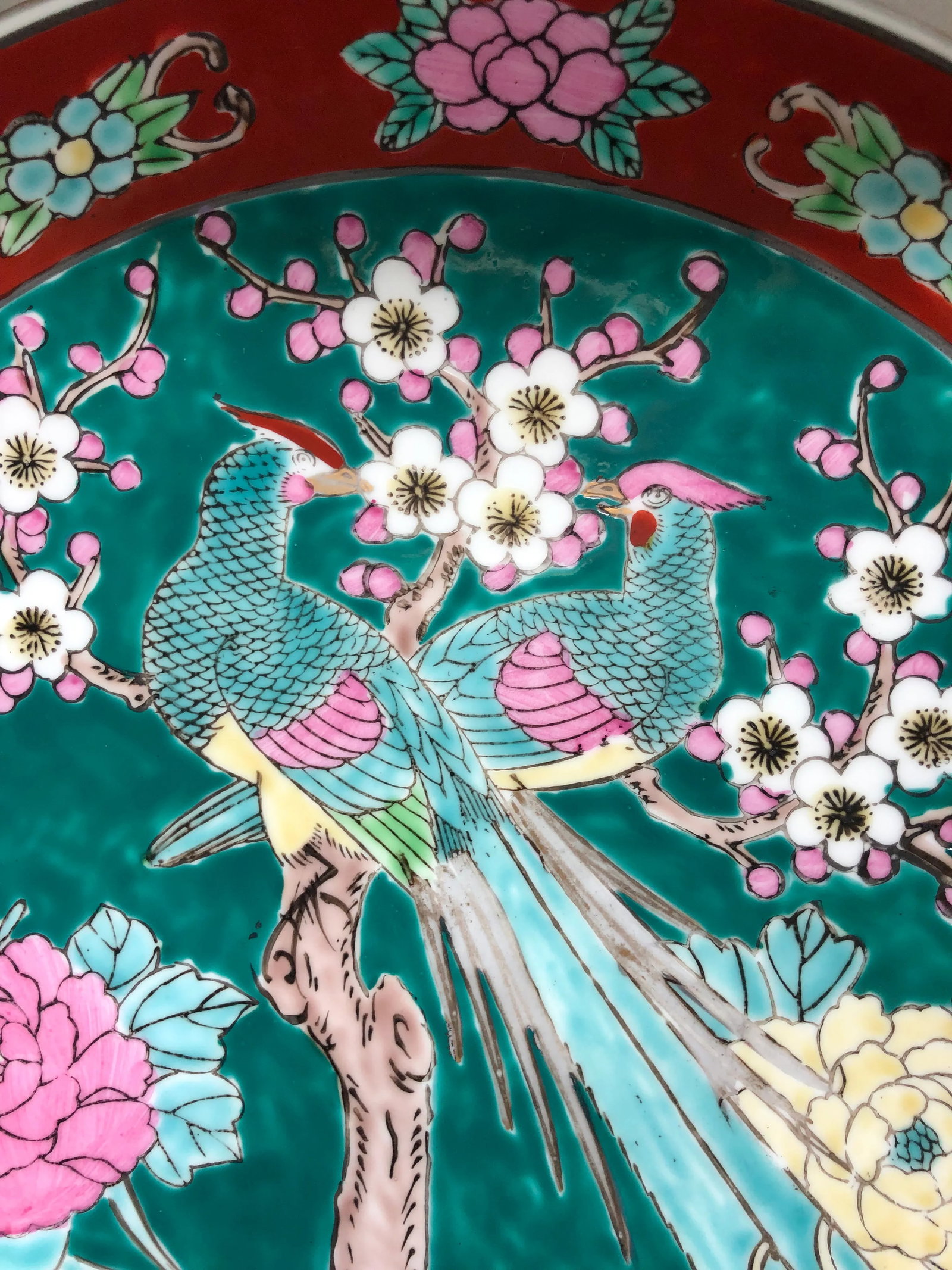 Vintage Mid-Century Large Imari Style Porcelain Centerpiece Platter With Hand-Painted Peacocks, Cher - 4