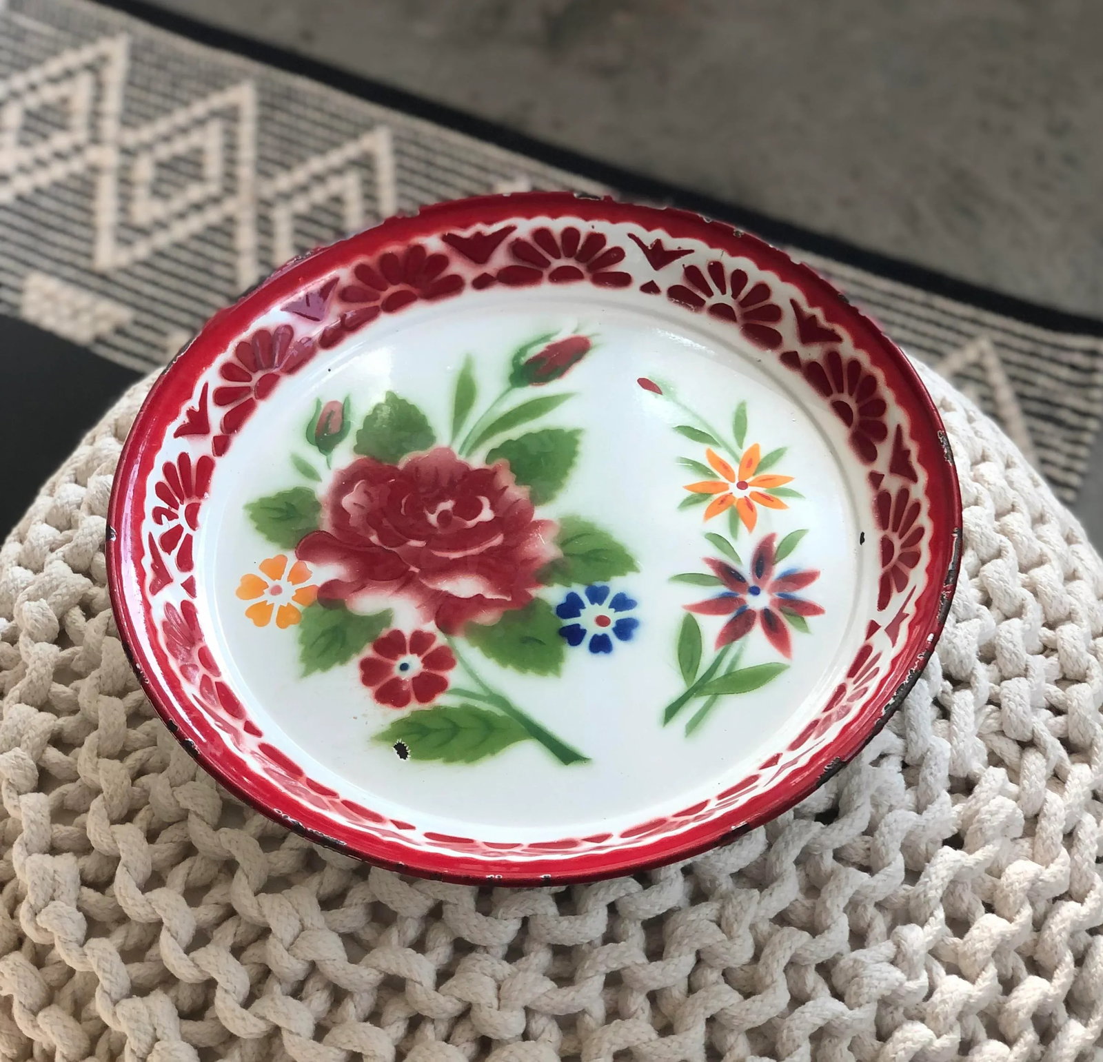 Vintage Airbrushed Enamel Metal Serving Tray - 2