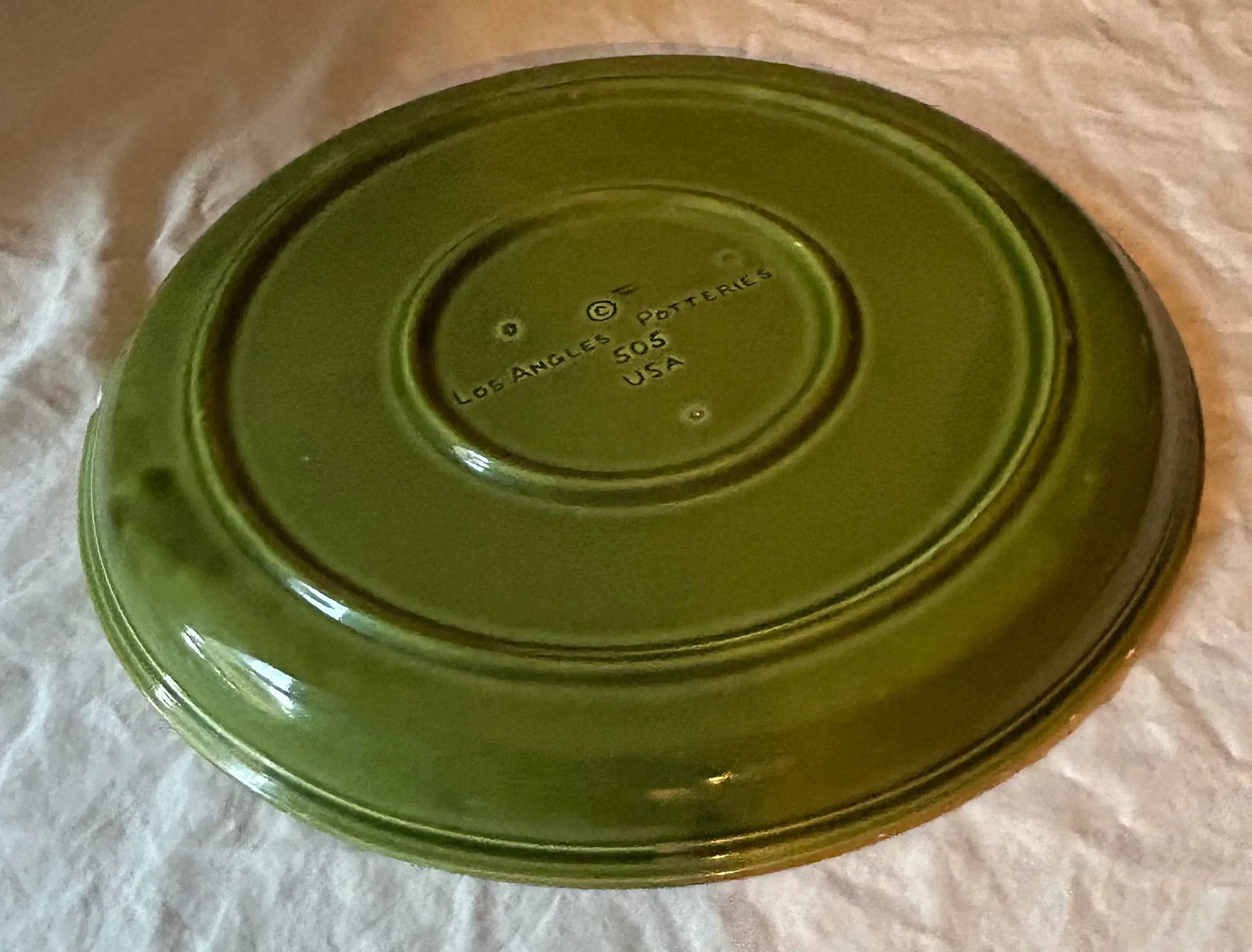1960 Green French Cheese and Bread Round Plate Serving Platters by Los Angeles Potteries - 3