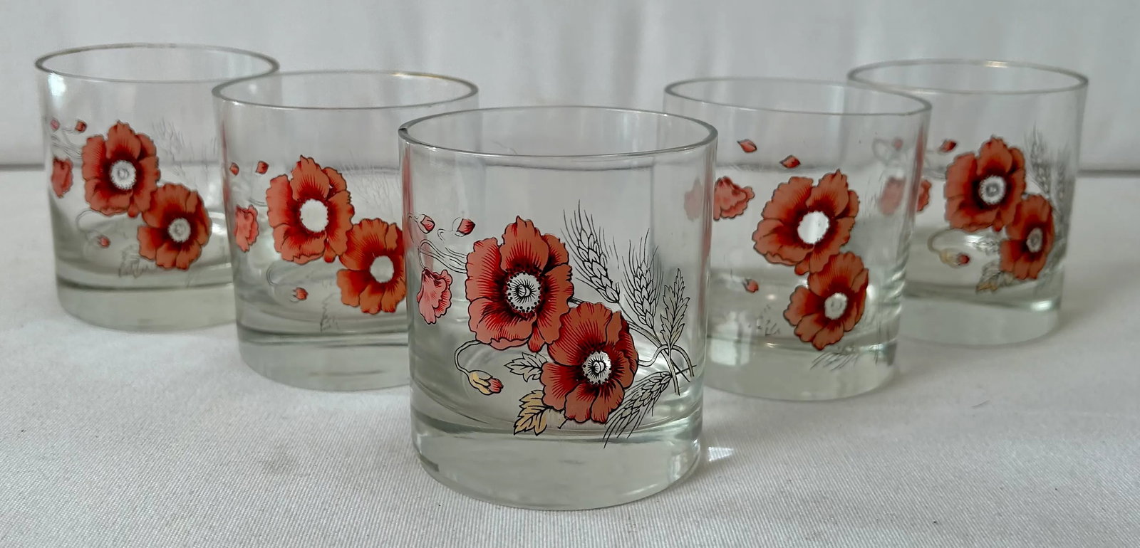 Pretty in Pink Floral Blown Glass Lowball Glasses- Set of 5 - 2
