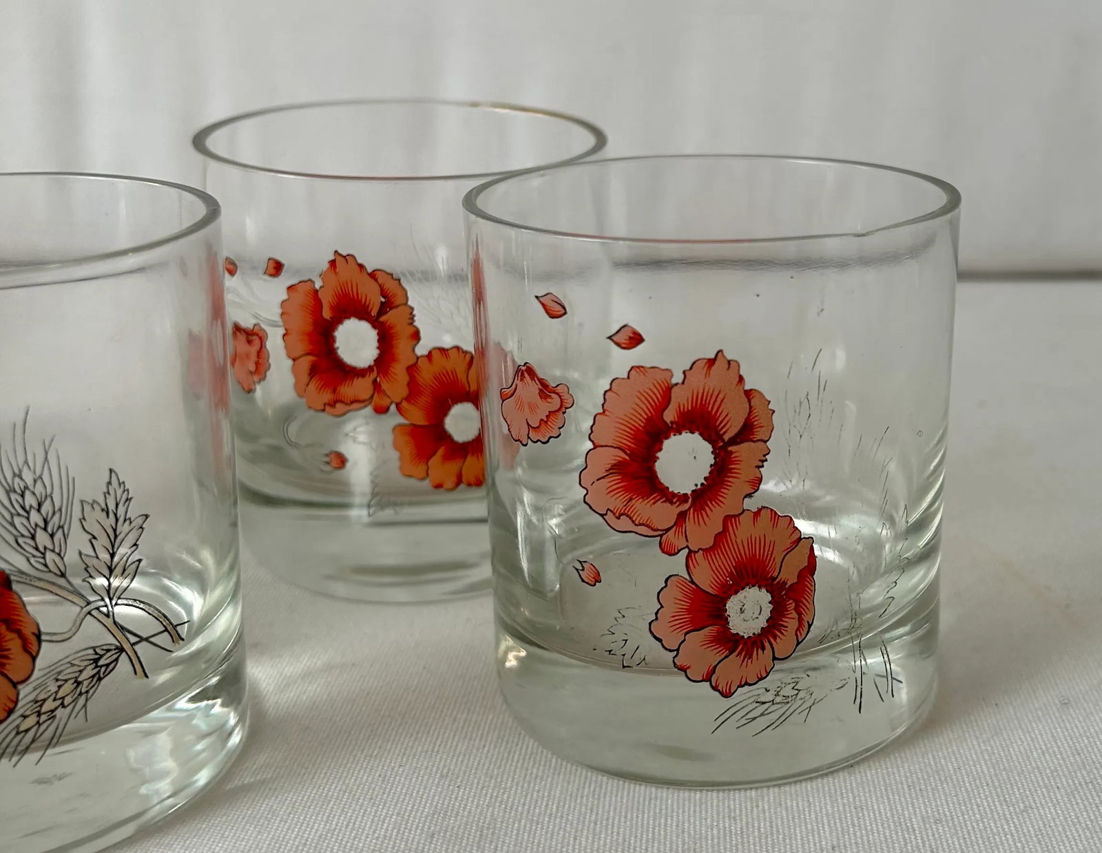 Pretty in Pink Floral Blown Glass Lowball Glasses- Set of 5 - 3