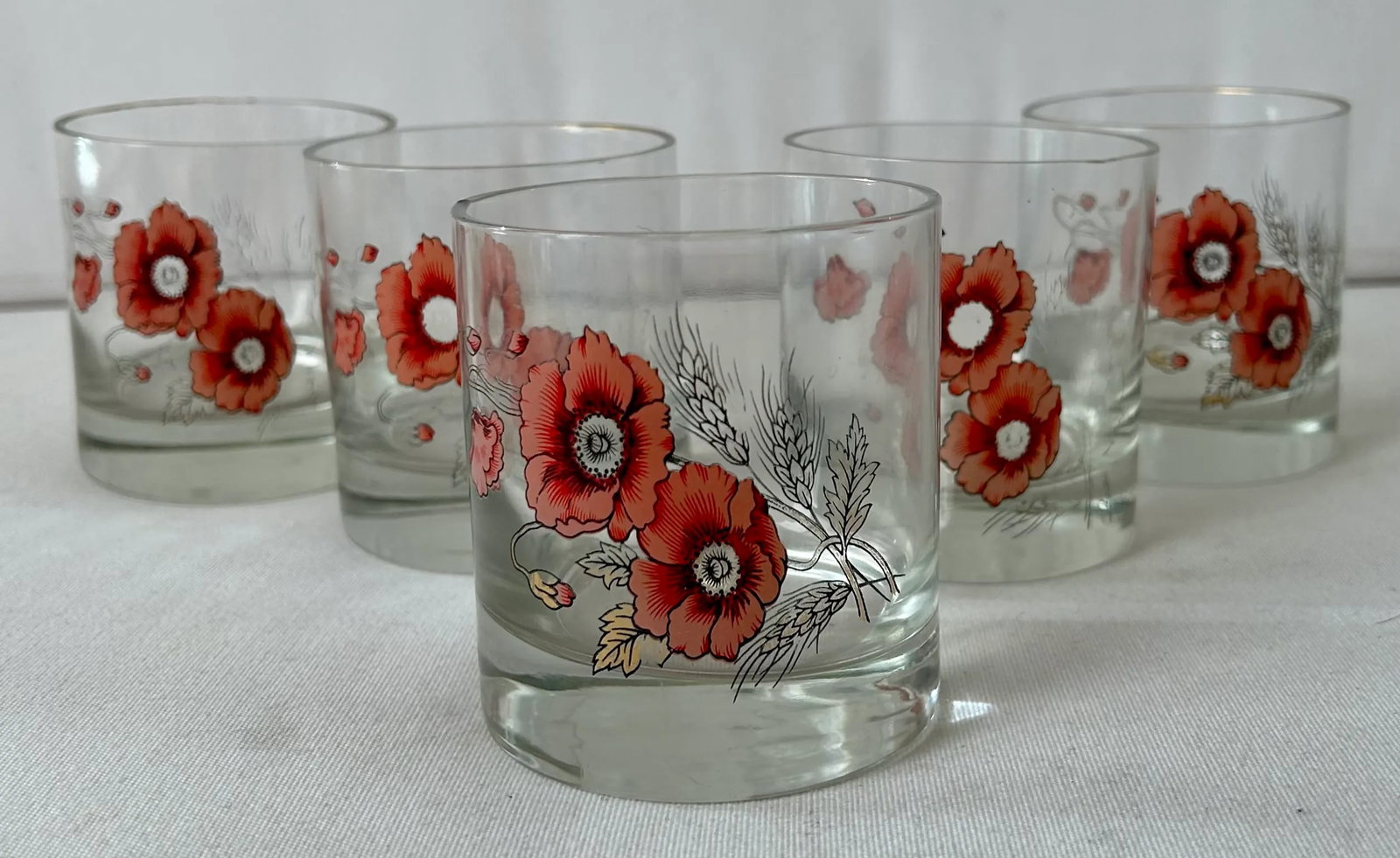 Pretty in Pink Floral Blown Glass Lowball Glasses- Set of 5 - 5