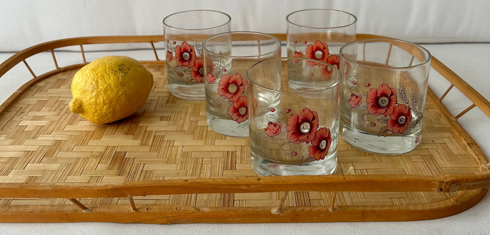 Pretty in Pink Floral Blown Glass Lowball Glasses- Set of 5 - 6