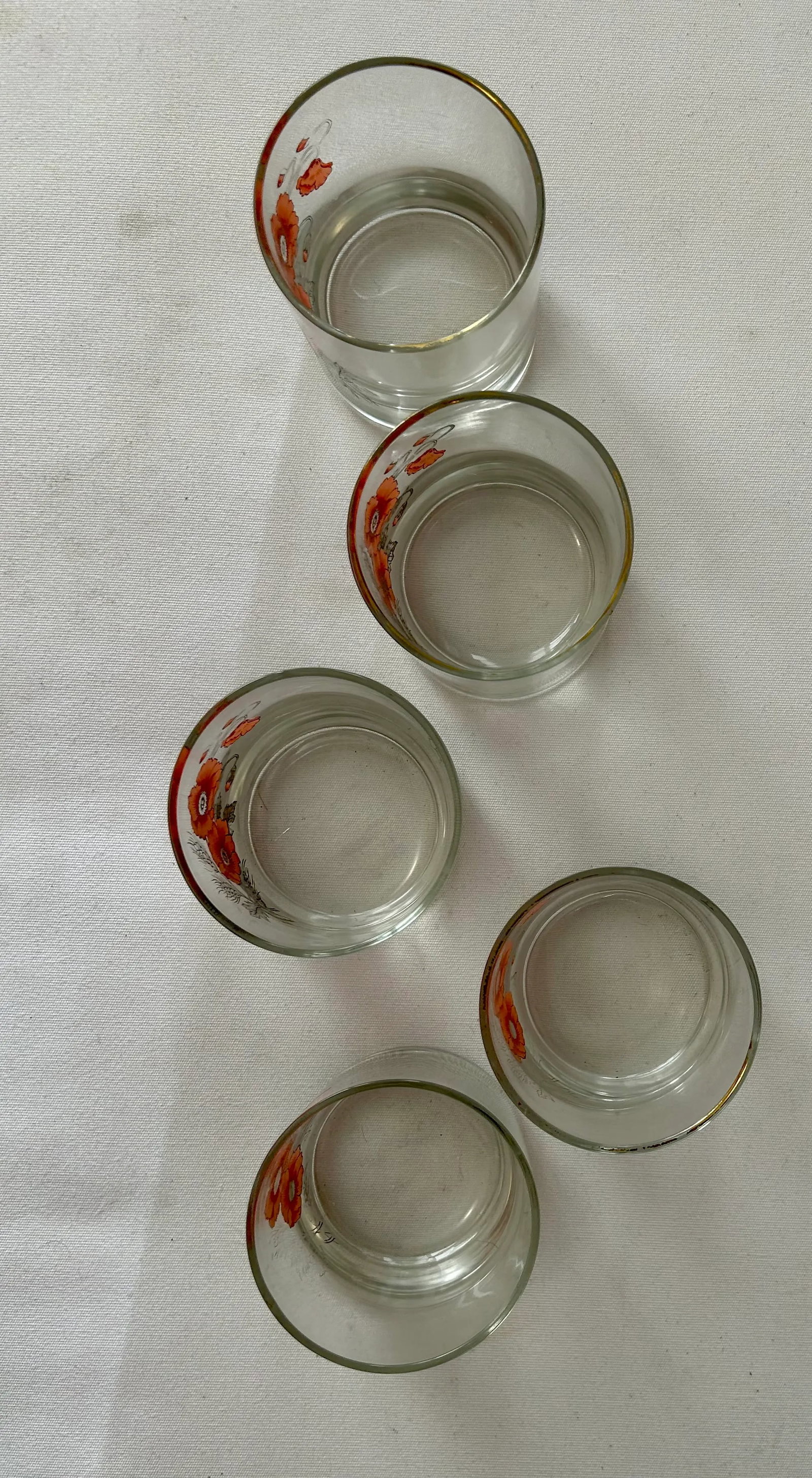 Pretty in Pink Floral Blown Glass Lowball Glasses- Set of 5 - 7