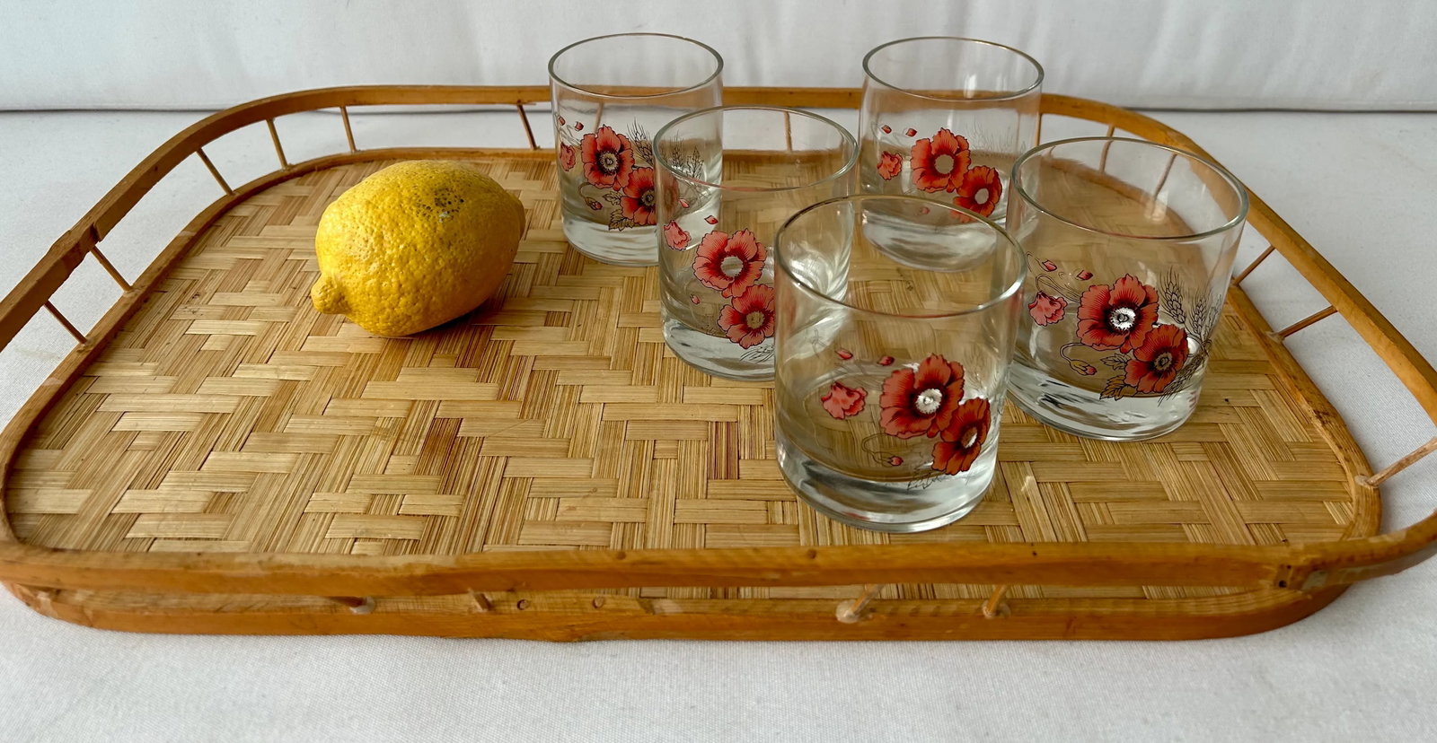 Pretty in Pink Floral Blown Glass Lowball Glasses- Set of 5 - 8