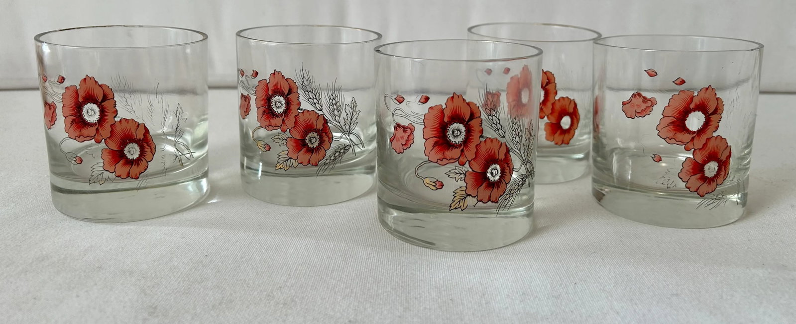 Pretty in Pink Floral Blown Glass Lowball Glasses- Set of 5 - 9