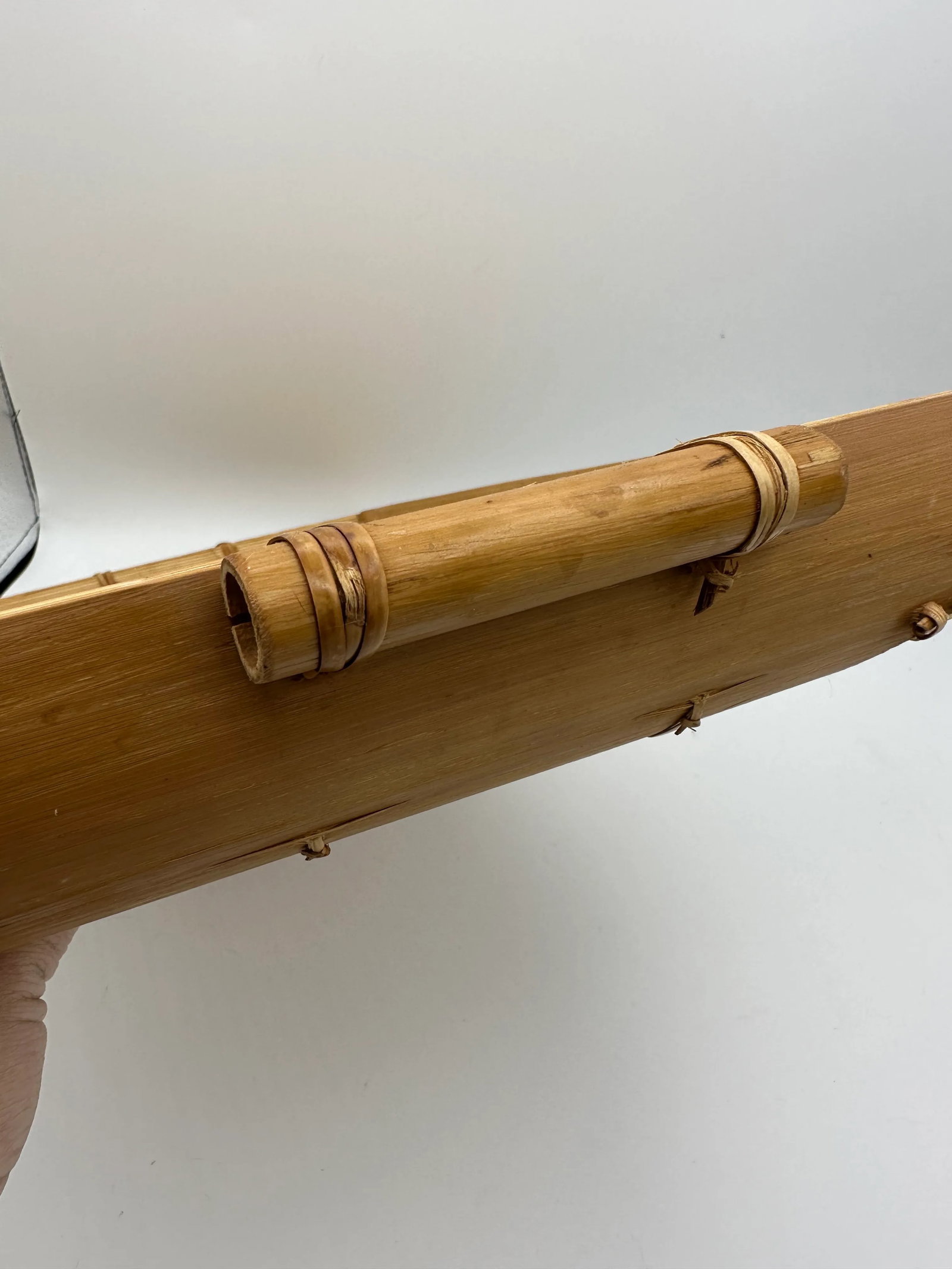 Mid 20th Century Light Bamboo Slat Lap Serving Tray With Cane Handle - 5