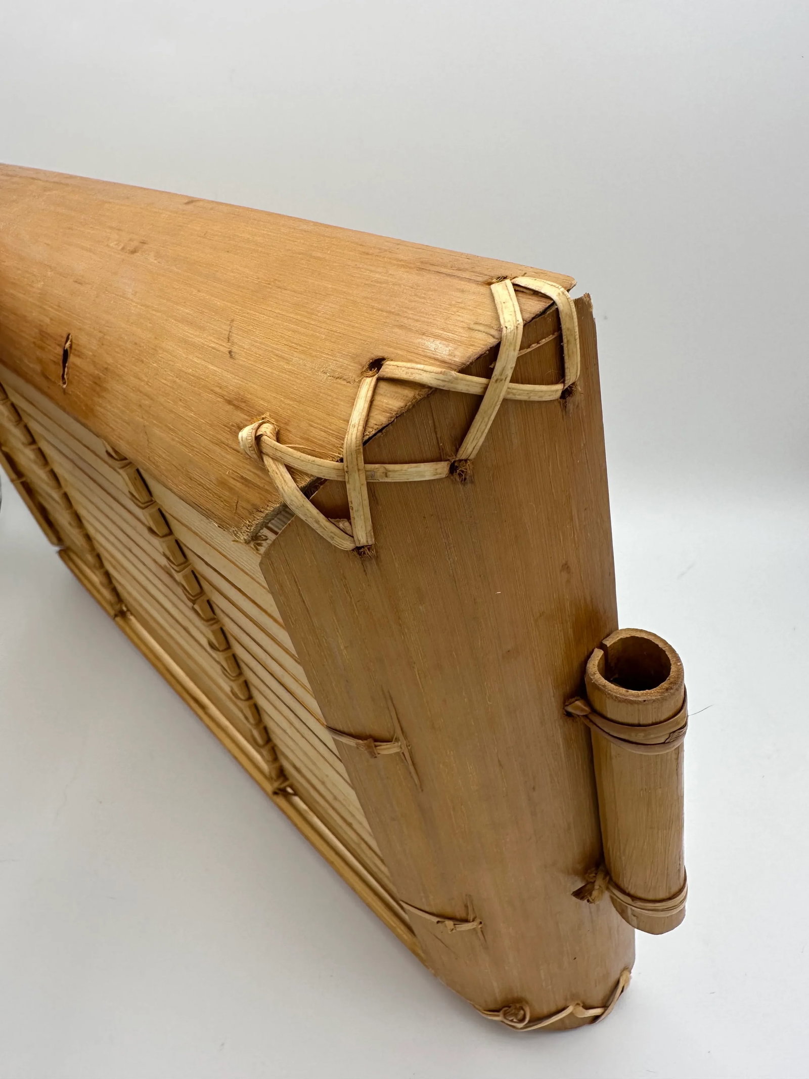 Mid 20th Century Light Bamboo Slat Lap Serving Tray With Cane Handle - 7
