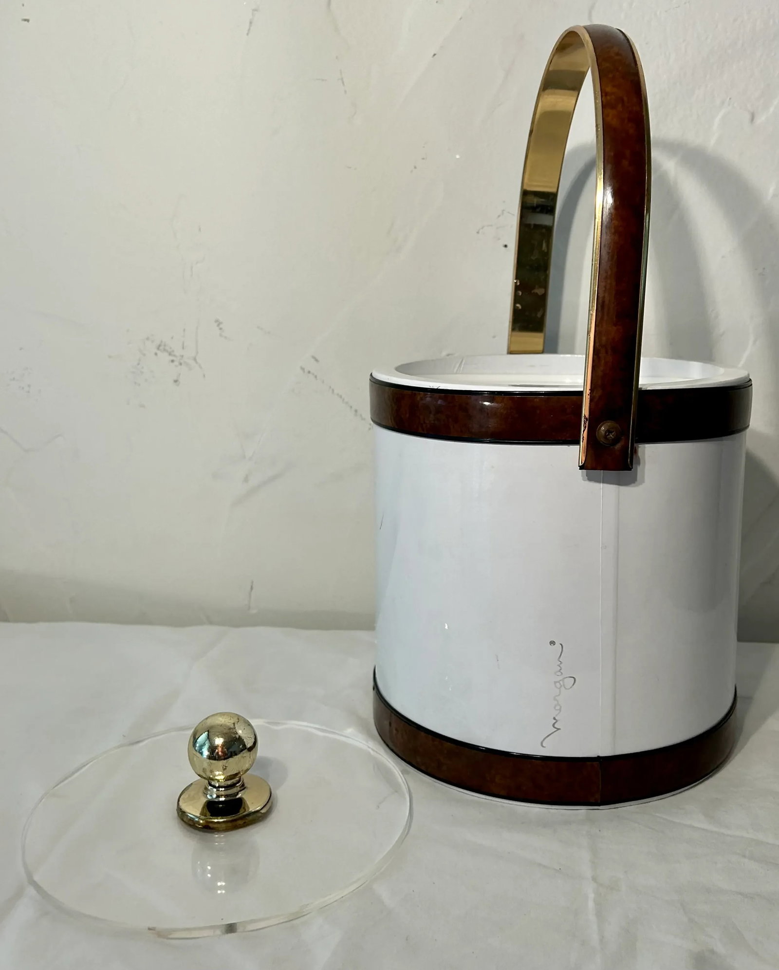 Hollywood Regency Faux Burlwood Morgan & Company Ice Bucket - 6