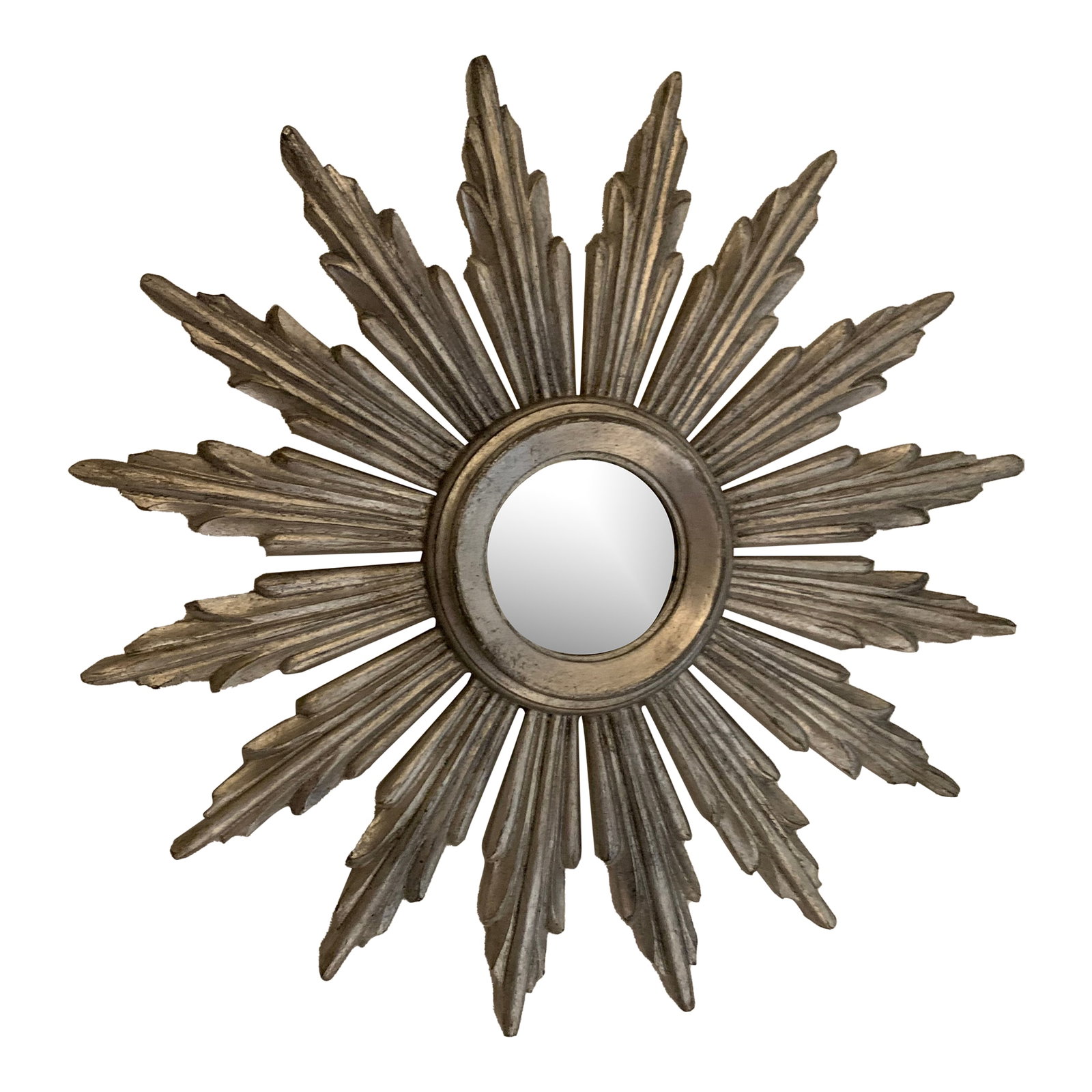 Mid 19th Century Sunburst Mirror: Antique Italian mirror that was gold leaf and is silver leaf now. From Florence, Italian. Extremely old I bought it myself when I was there Condition: Alterations: Original Design Modified