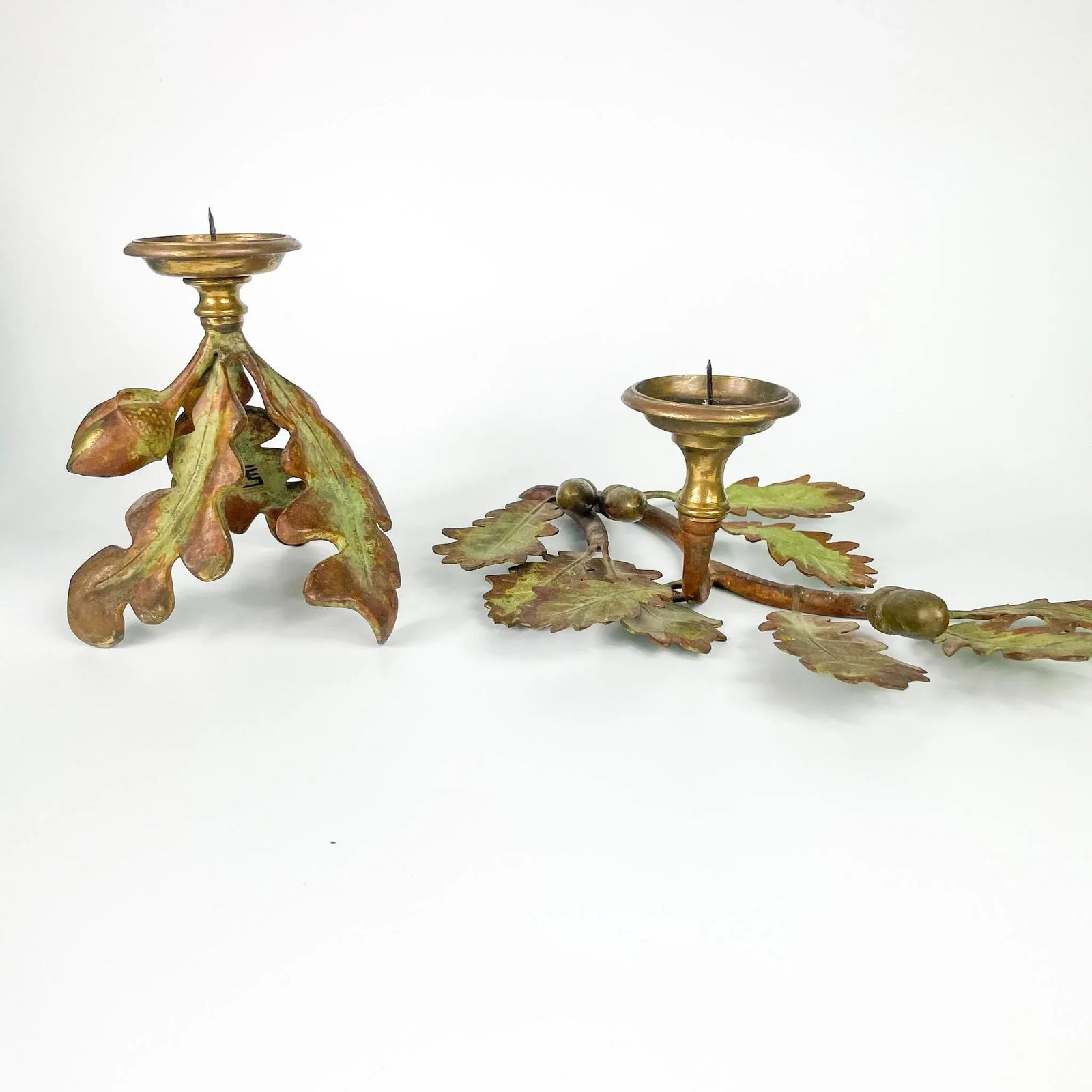 2000s Cs Arte Firenze Cast Bronze Oak Branches With Leaves and Acorns Candleholders- Set of 2 - 2