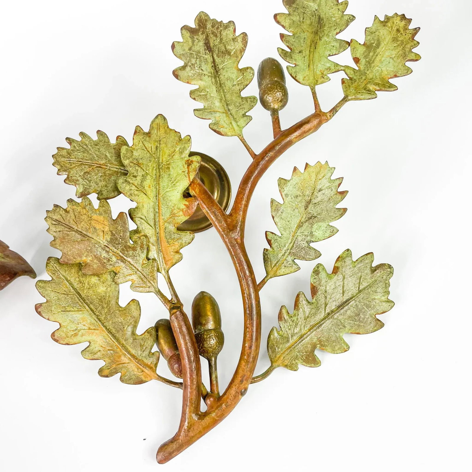 2000s Cs Arte Firenze Cast Bronze Oak Branches With Leaves and Acorns Candleholders- Set of 2 - 7