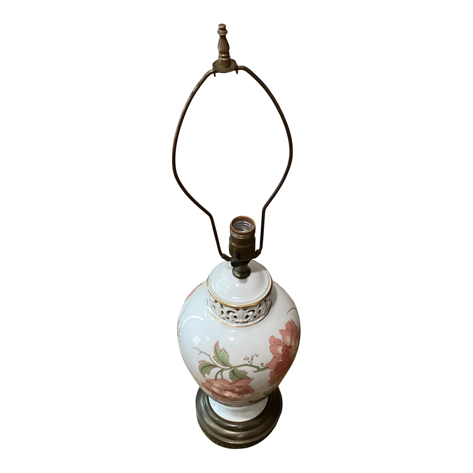Mid 20th Century Rosenthal Kunstabteilung Selb Germany Handmade Porcelain Table Lamp With Brass Base: This rare, unique, table lamp was hand-painted in the art department at Rosenthal in Selb. The delicate floral decor speaks for itself. It gives a soft light and creates a cozy ambience through the