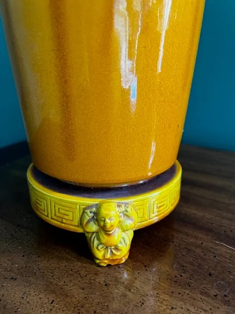 1960s Chinoiserie Glazed Ceramic Lamp With Floral Design - 3
