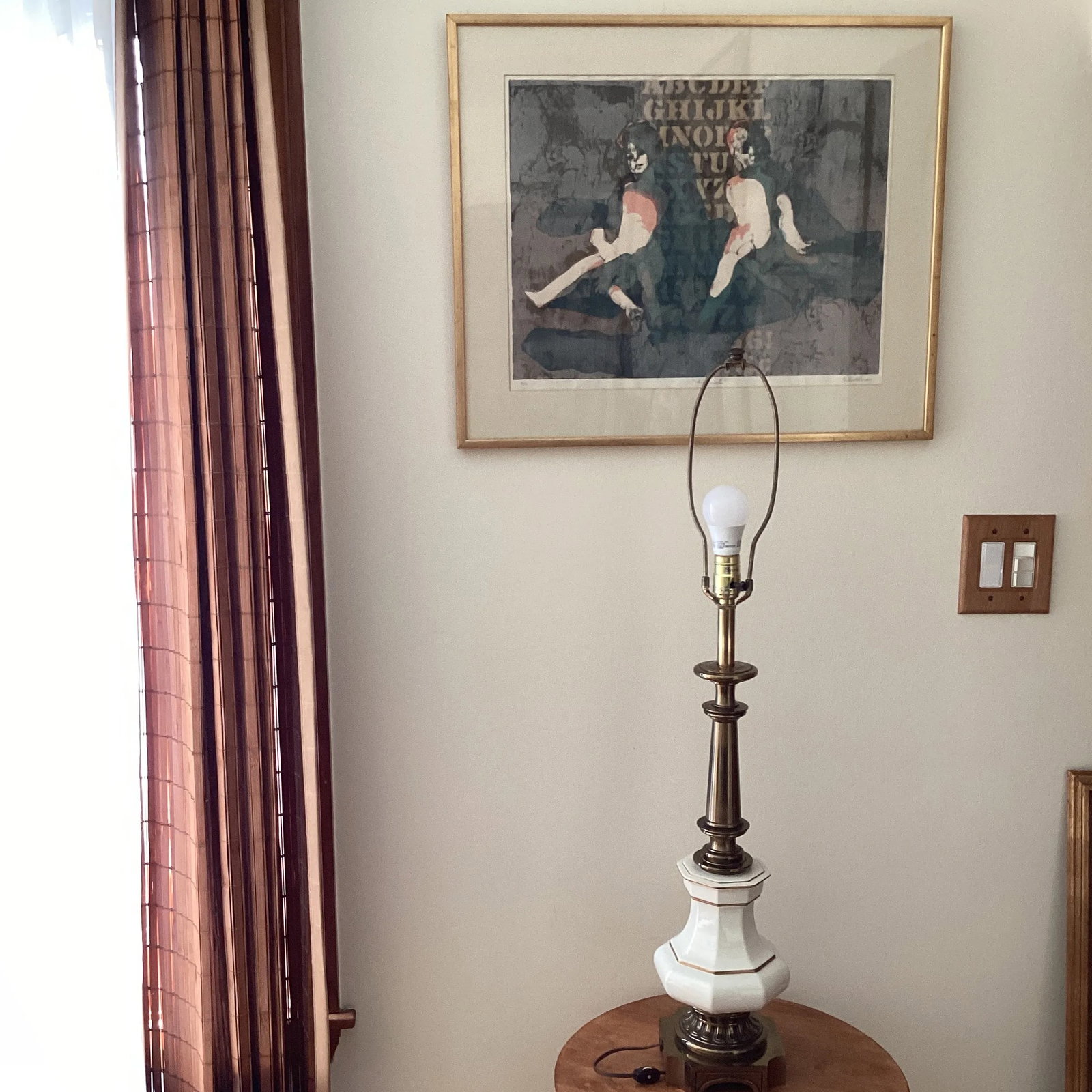 Vintage Stiffel Solid Brass & Bronze Ceramic Porcelain Lamp With Base - 11
