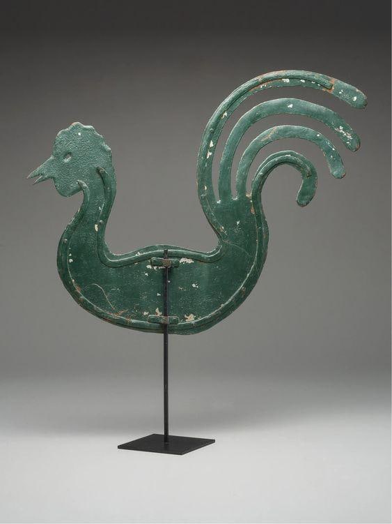 Antique 19th Century Cut Metal Rooster Weathervane on Stand - 3