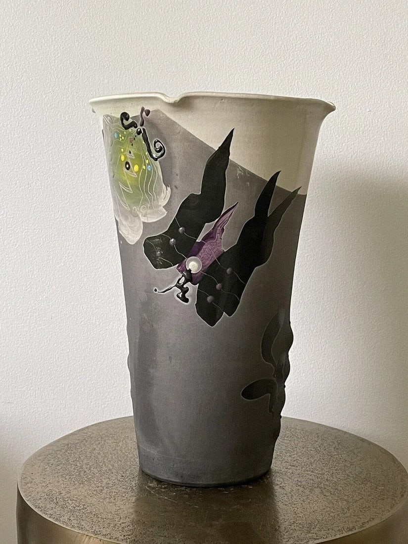 1980s Jamie Davis Studio Art Pottery 1980s Postmodern Raku Ceramic Vase - 10
