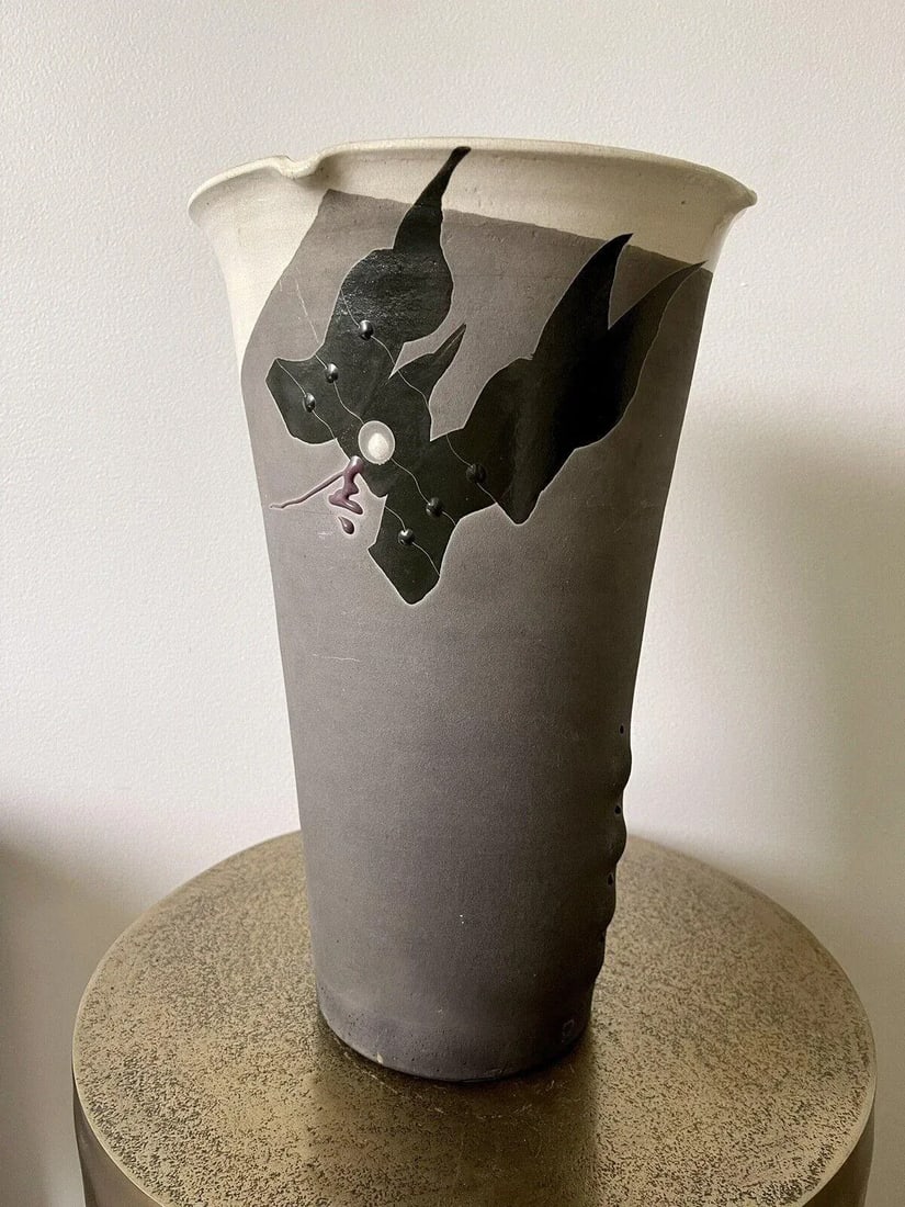 1980s Jamie Davis Studio Art Pottery 1980s Postmodern Raku Ceramic Vase - 5