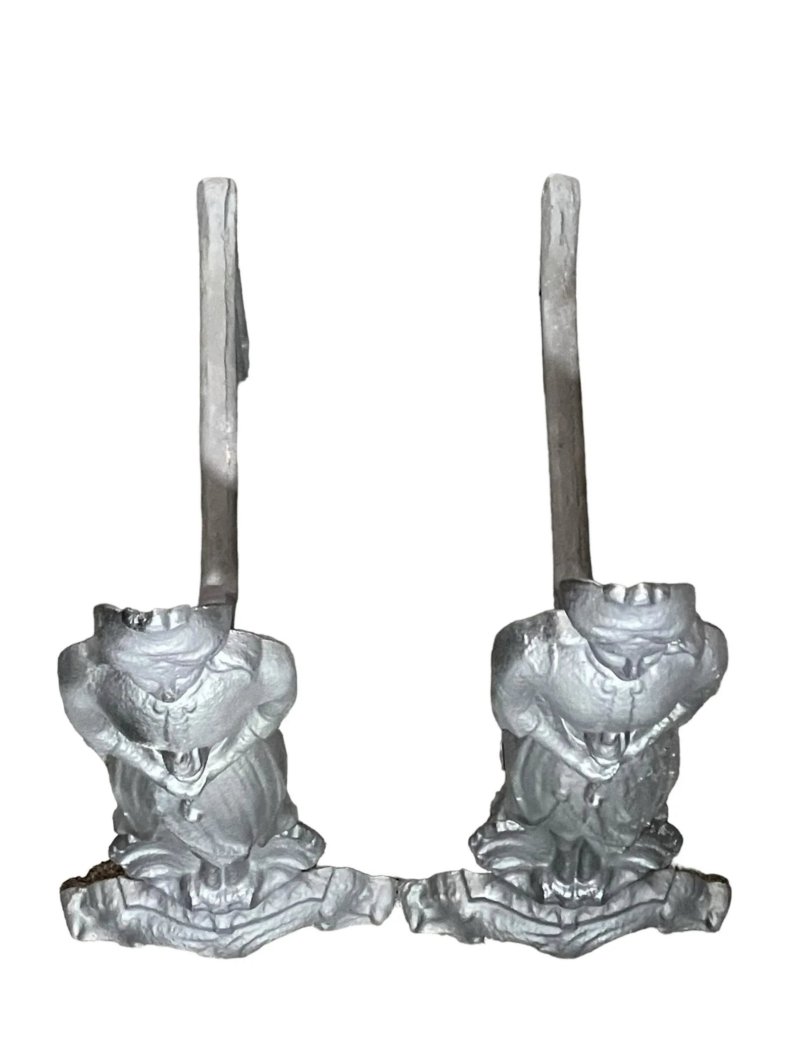 Antique Pair of Figural French Napolean III Period Black Cast Iron Fireplace Andirons, Circa 1860s - 4
