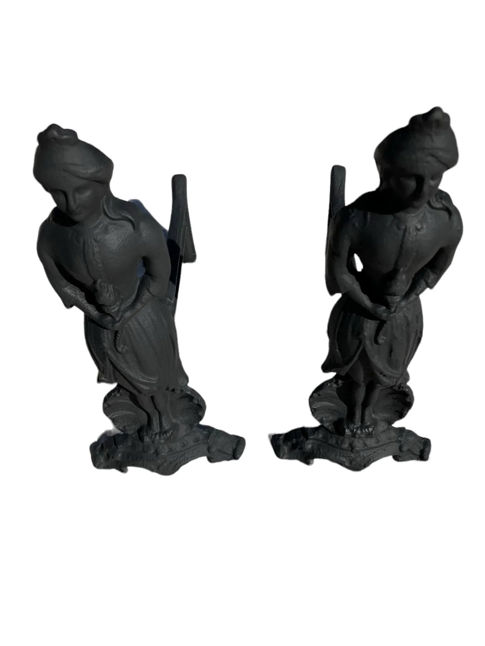 Antique Pair of Figural French Napolean III Period Black Cast Iron Fireplace Andirons, Circa 1860s - 6