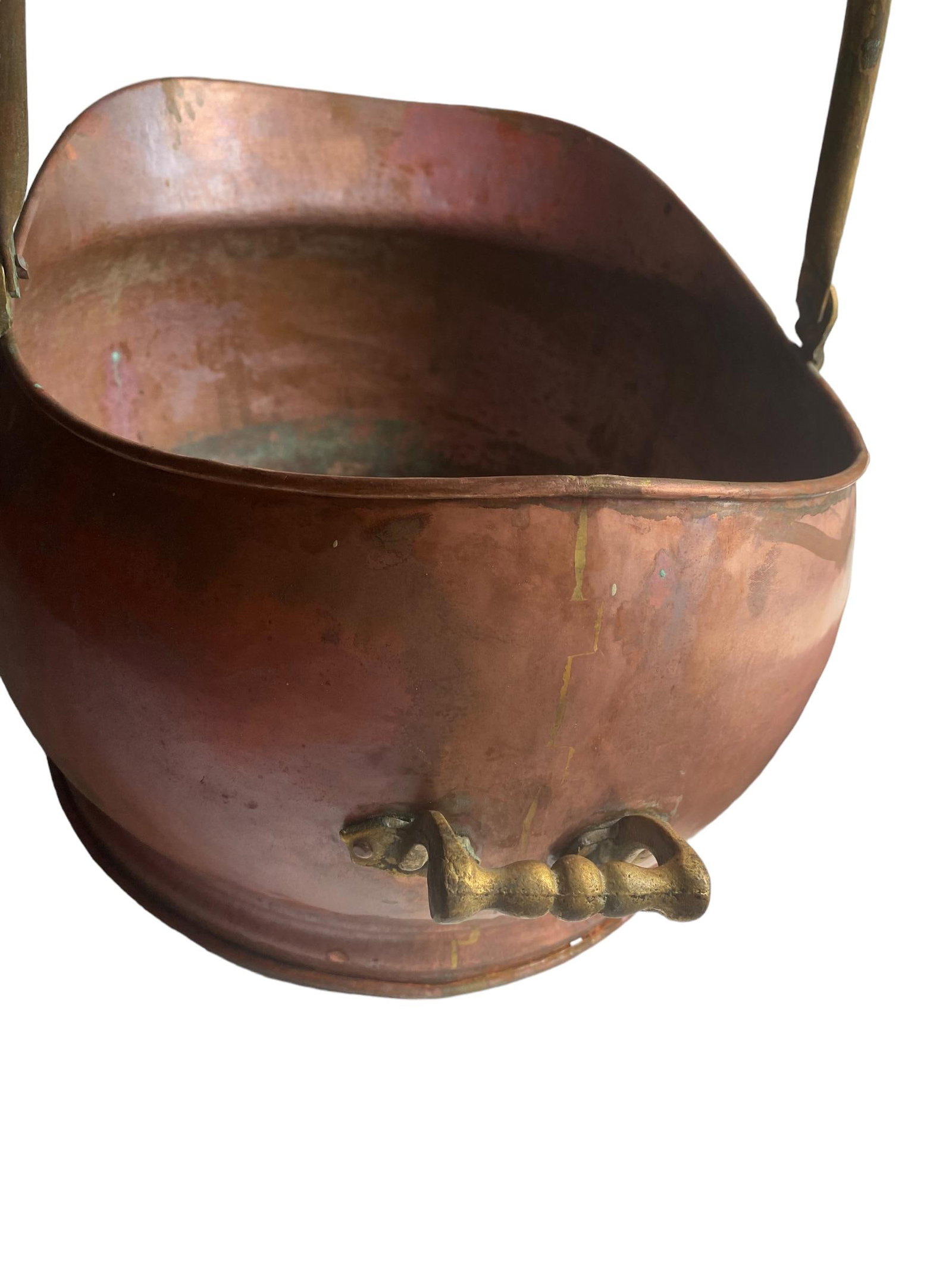 Large 19th Century Antique Copper Helmut Scuttle, Decorative Urn - 4