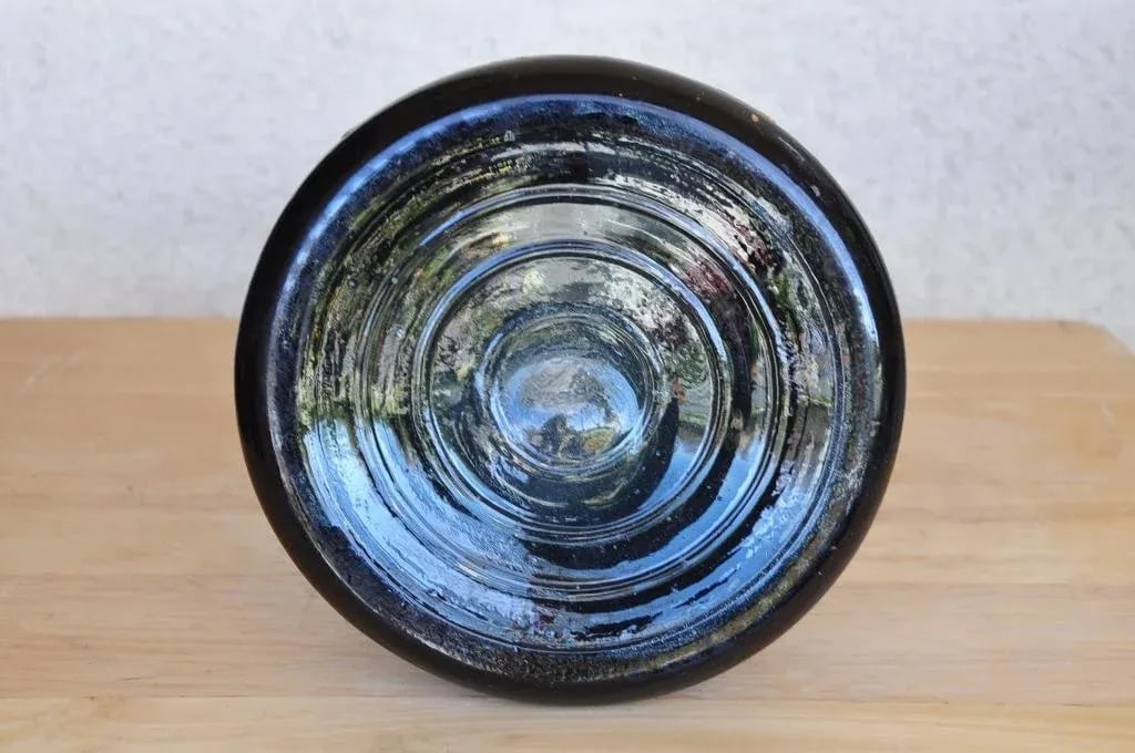 Vintage Glass Vase or Decanter With Overlay Pattern in Green and Gold - 4