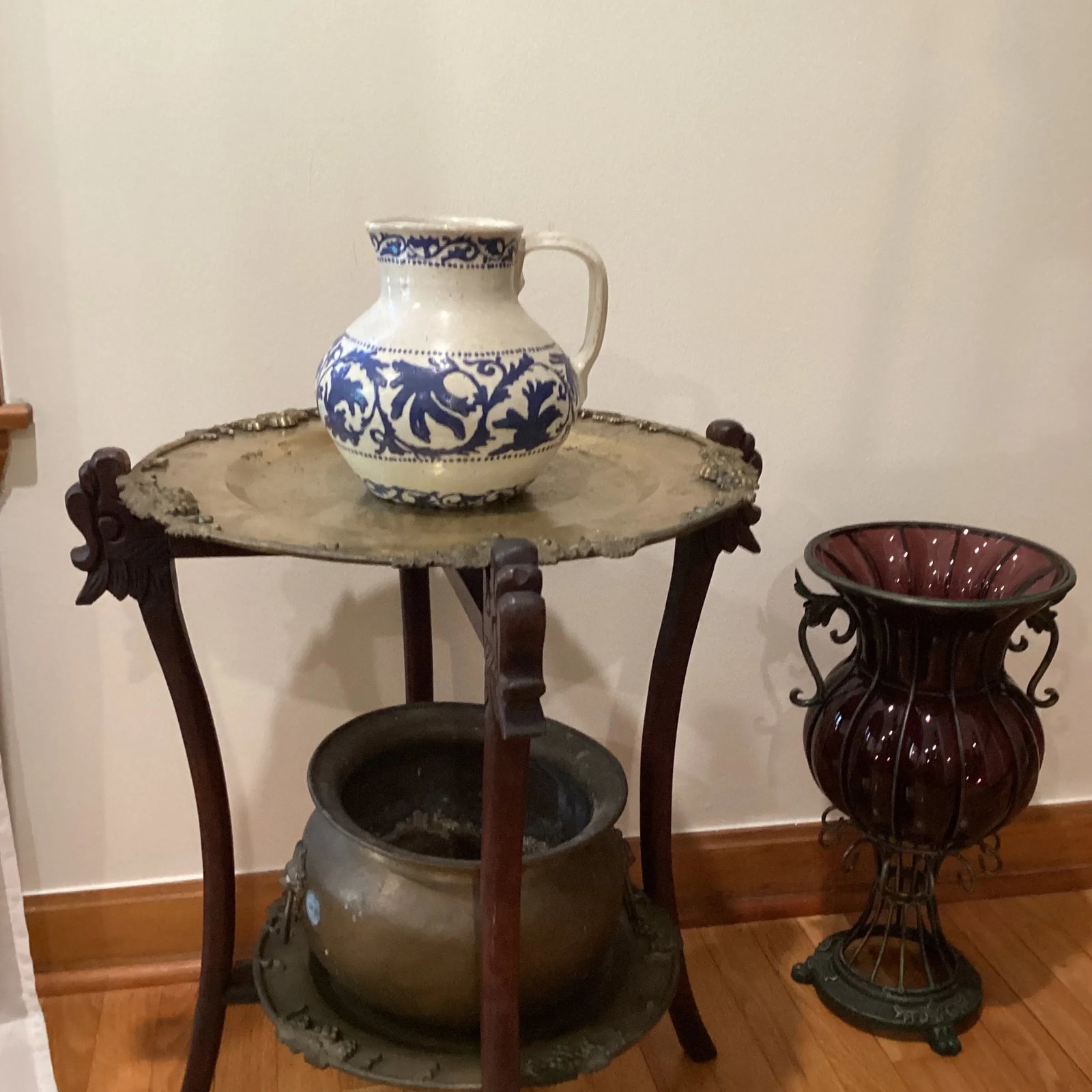 19th Century Handmade & Hand-Painted Glazed Terracotta Pitcher - 12