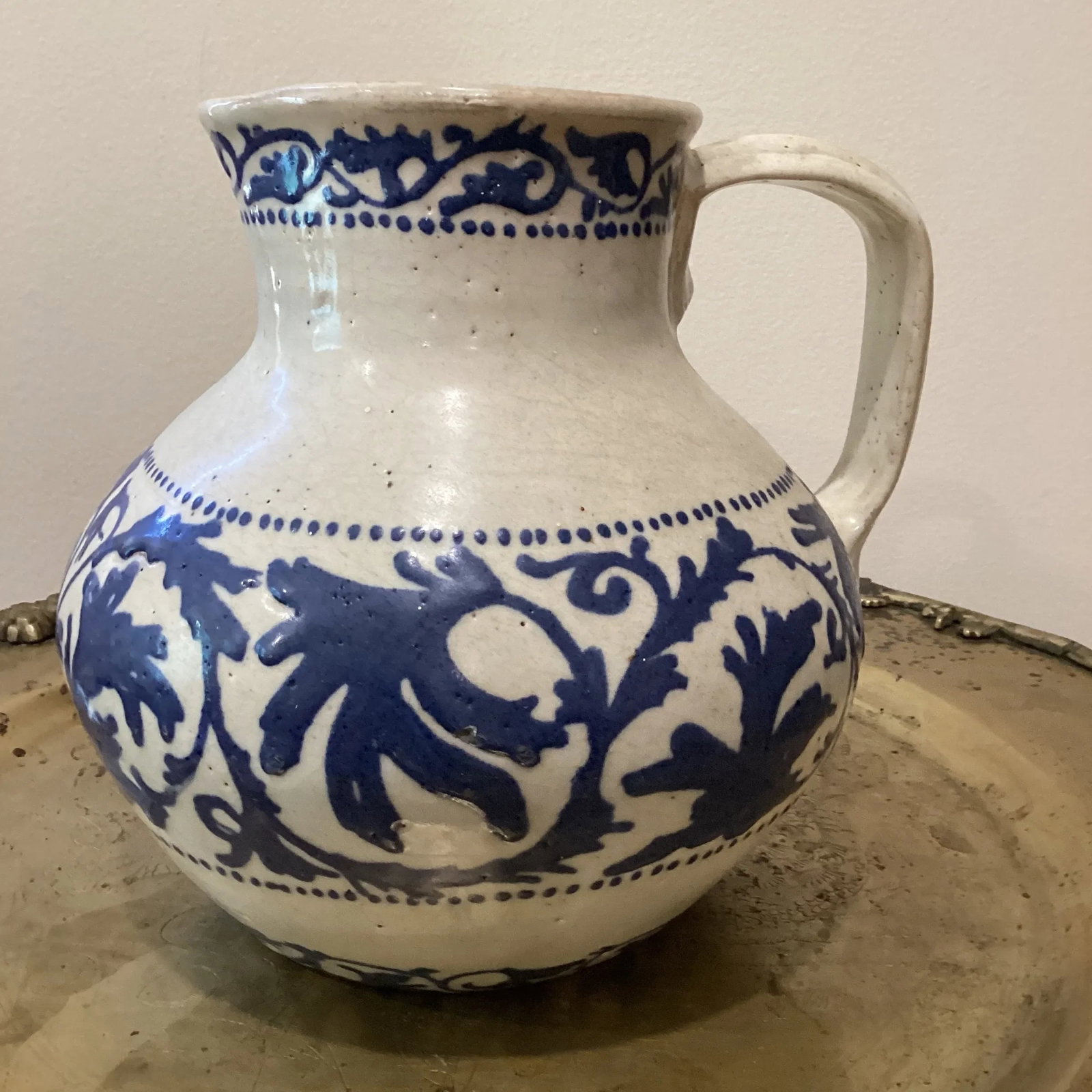 19th Century Handmade & Hand-Painted Glazed Terracotta Pitcher - 13